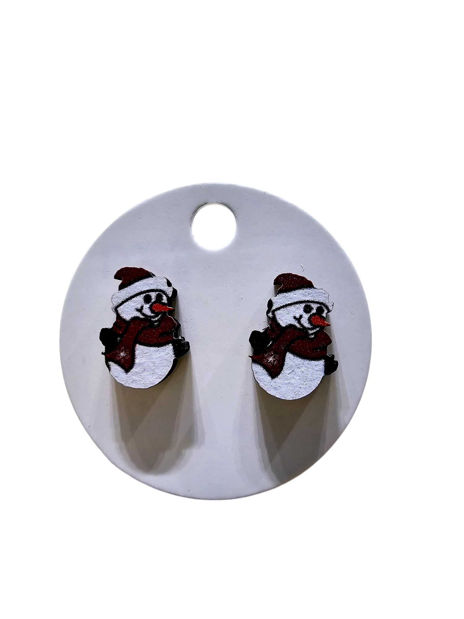 2509 Wood Snowman Stud Earrings