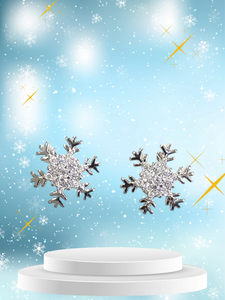 2511 Silver SnowFlake Stud Earrings with Bling