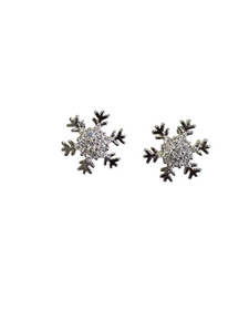 2511 Silver SnowFlake Stud Earrings with Bling