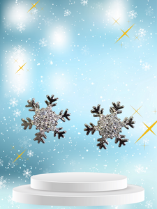 2511 Silver SnowFlake Stud Earrings with Bling