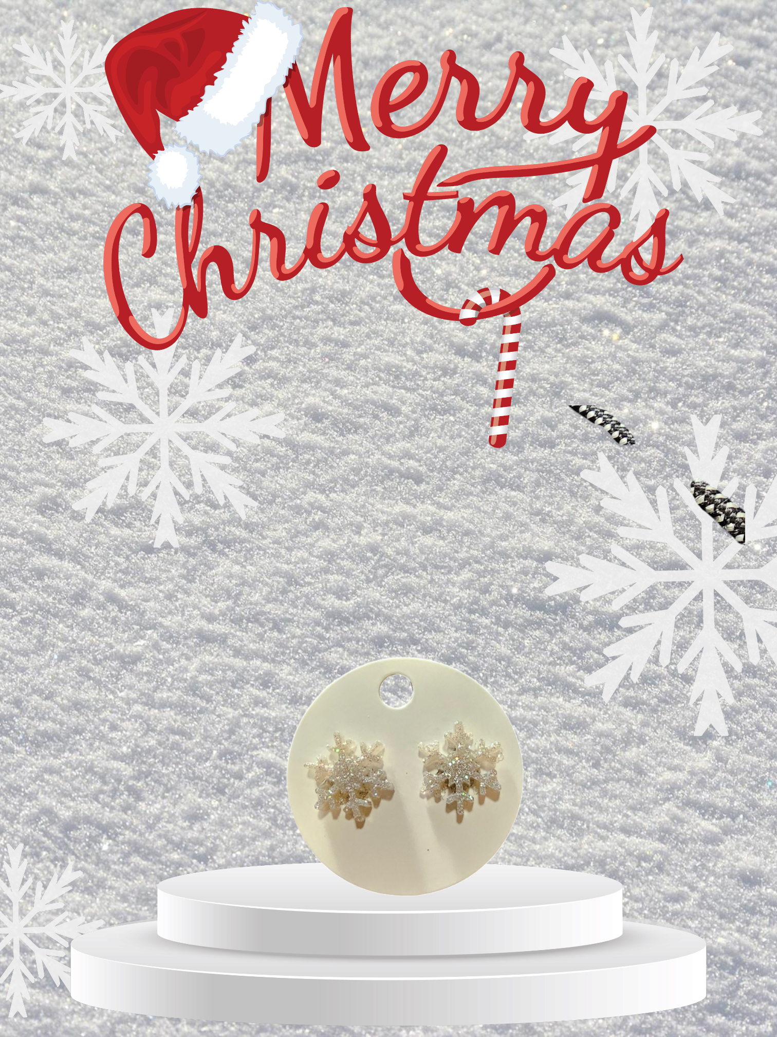 2515 White Sparkly Resin Snowflake Stud Earrings
