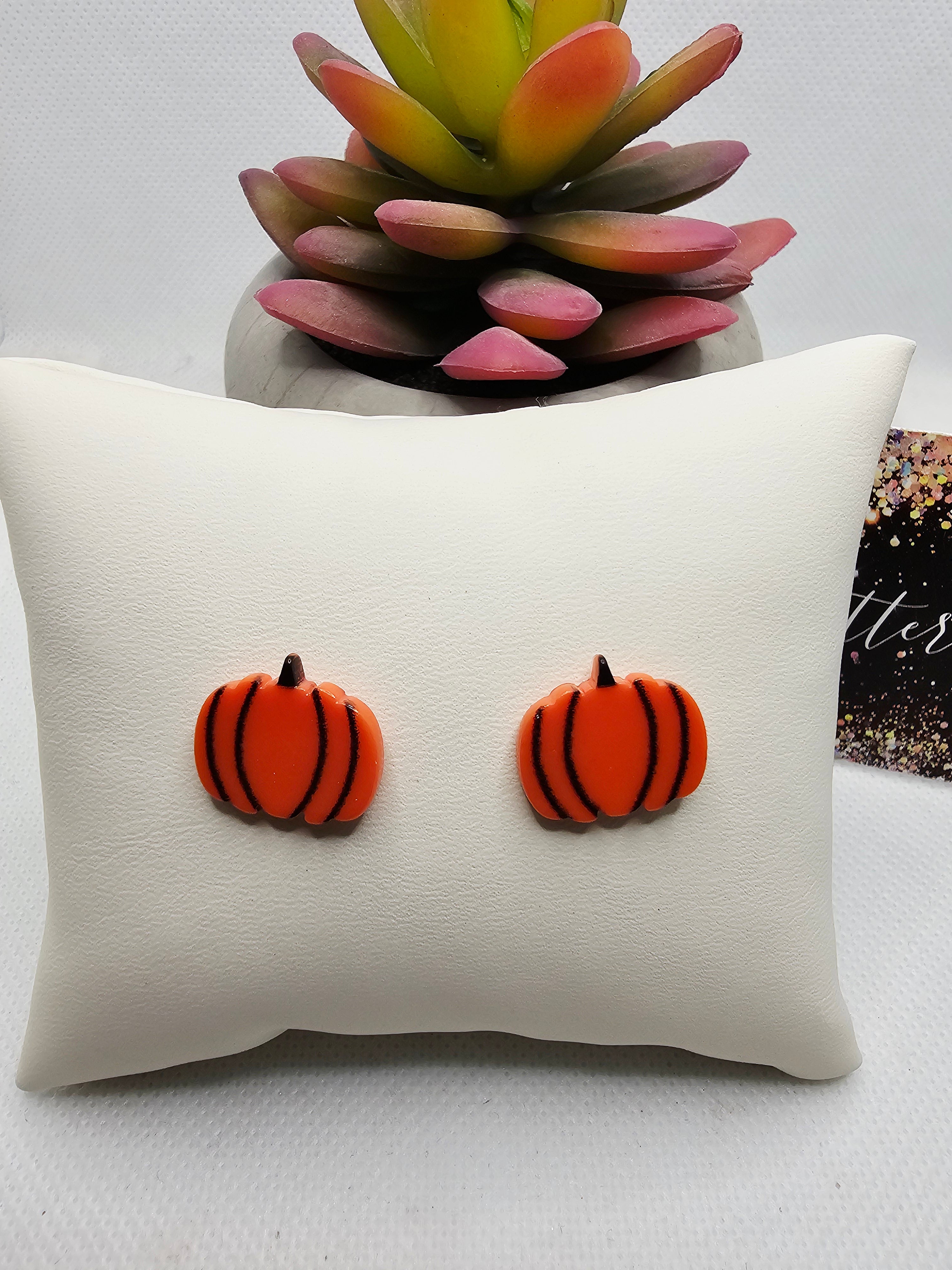 2679 Orange Arcylic Pumpkin Stud Earrings