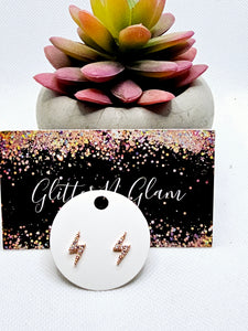 2521 Rosegold Lightening Bolt Stud Earrings with Bling