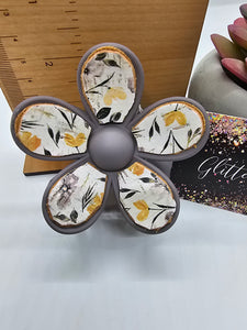 2616 Gray Floral Flower Leather Hair Claw Clip