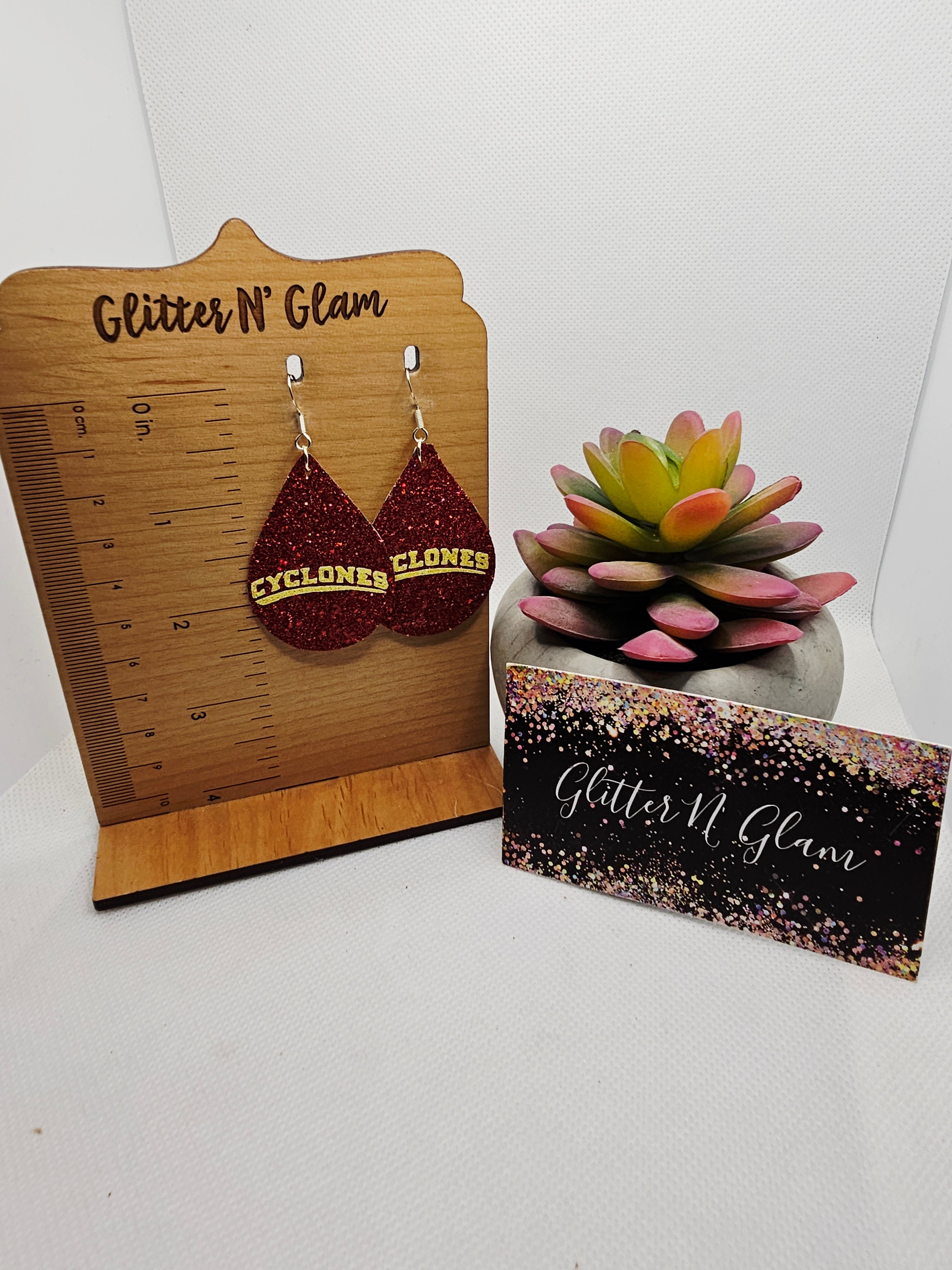 2651 Cyclones Red n Yellow Dangle Earrings