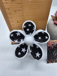 2632 White Sparkly Stars Leather Hair Claw Clip