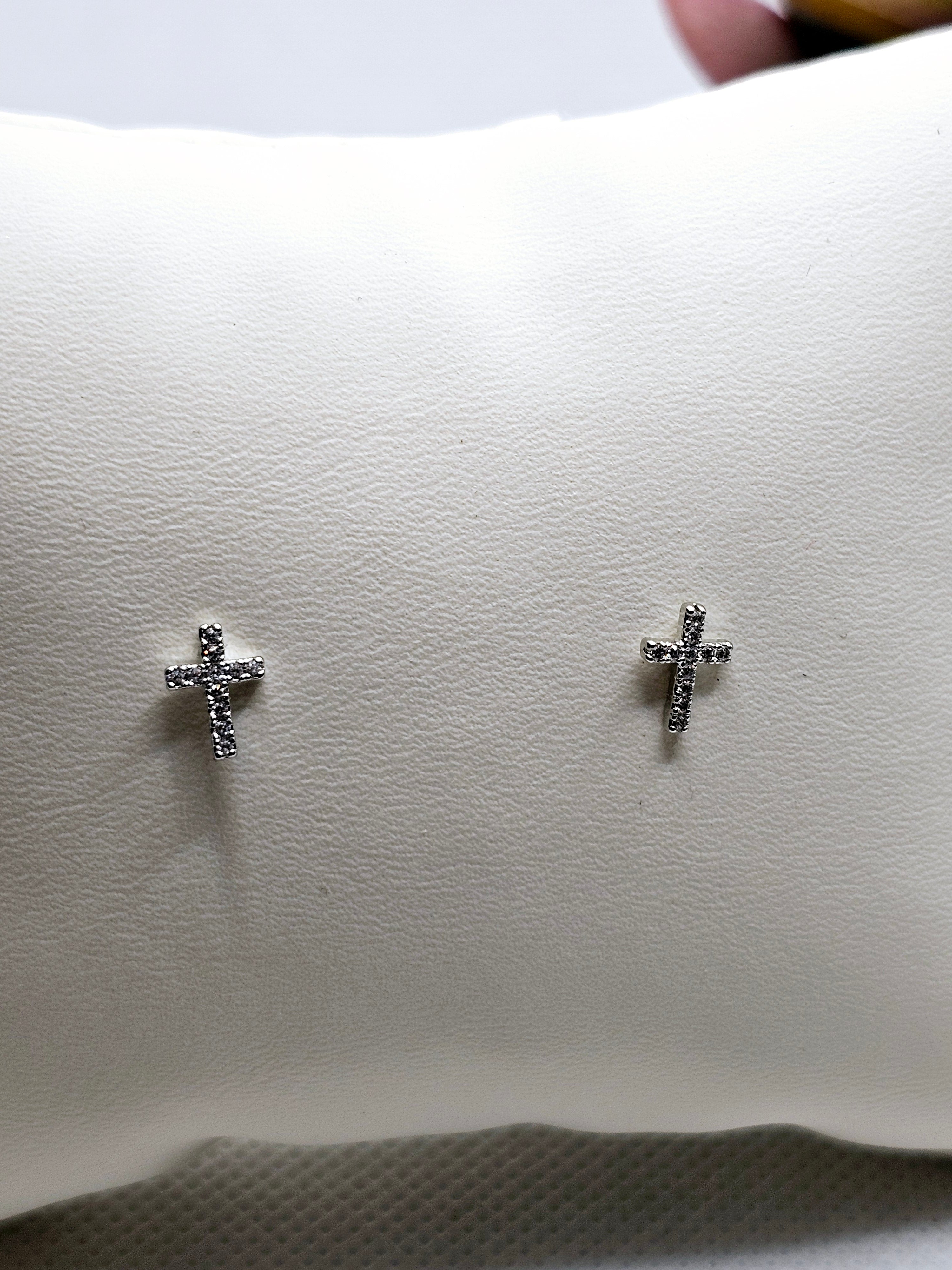 2574 Silver Cross Stud Earrings with Bling