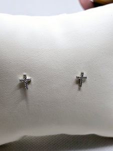 2574 Silver Cross Stud Earrings with Bling