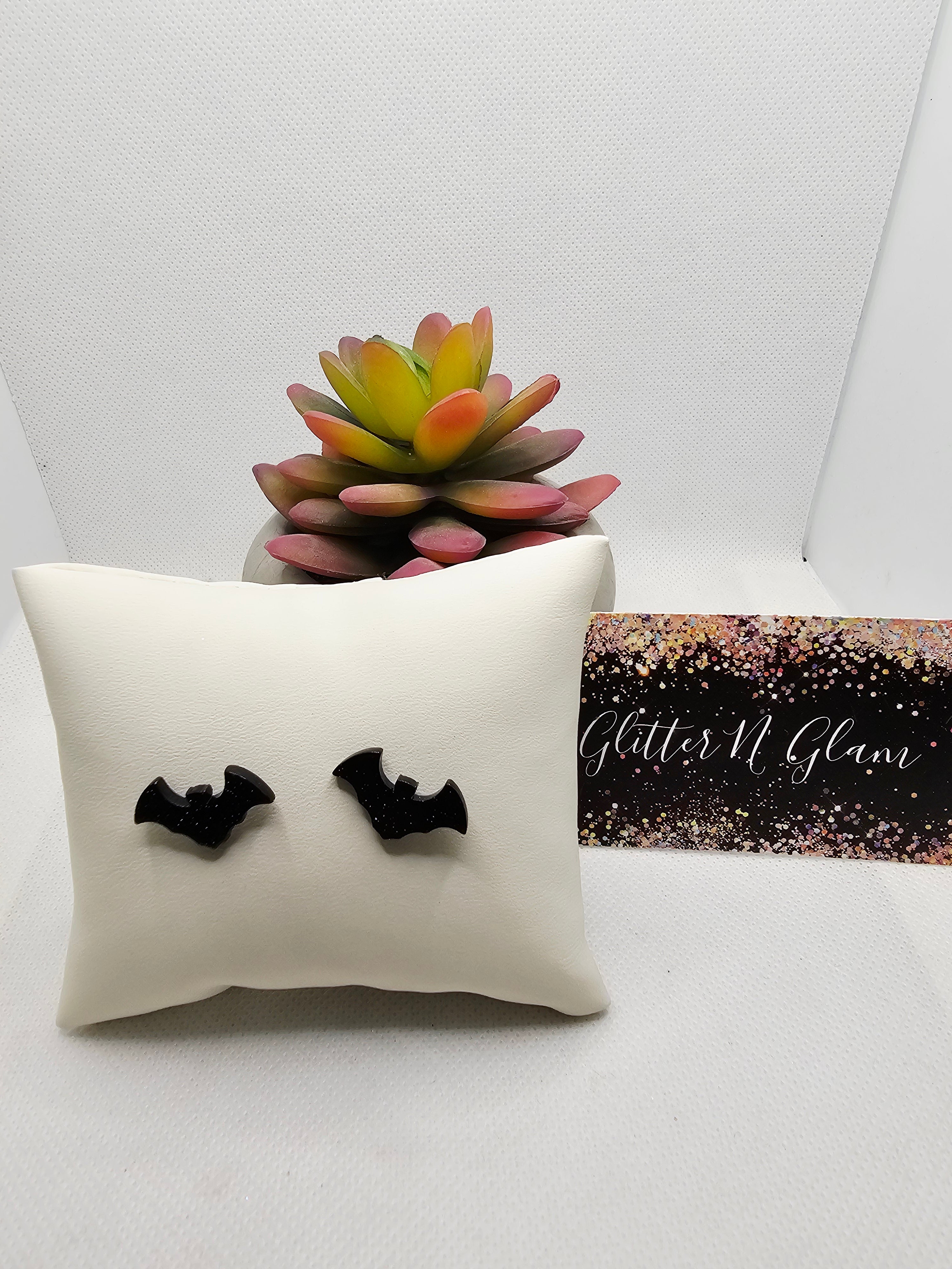2678 Black with Sparkles Bat Stud Earrings
