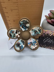 2629 Brown and Teal Leather Flower Hair Claw Clip