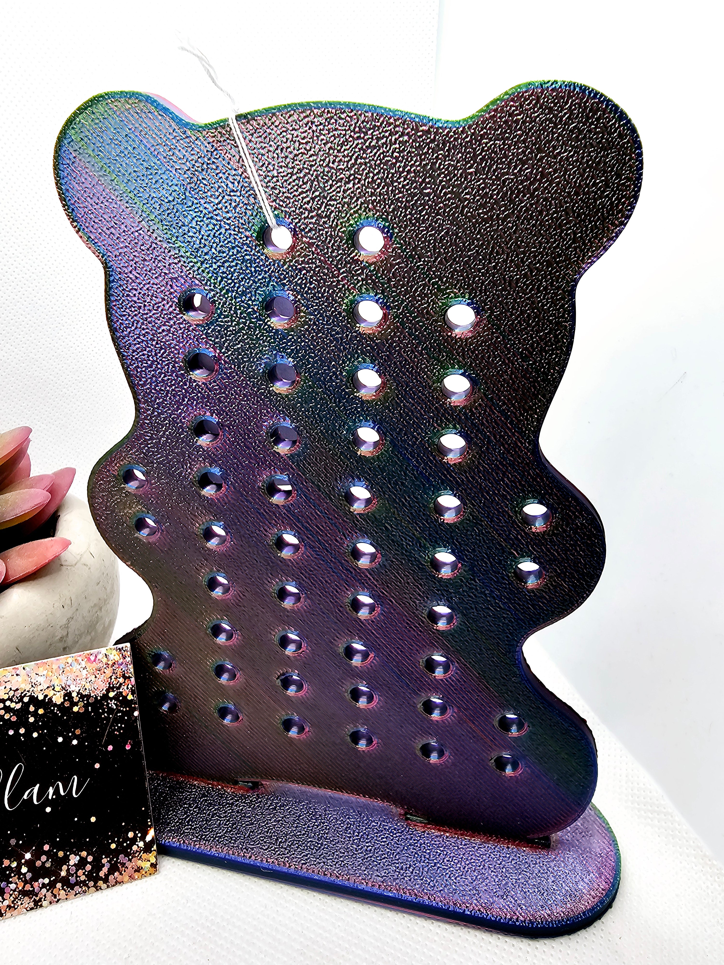 3D Purple and Teal Gummy Bear Earring Holder