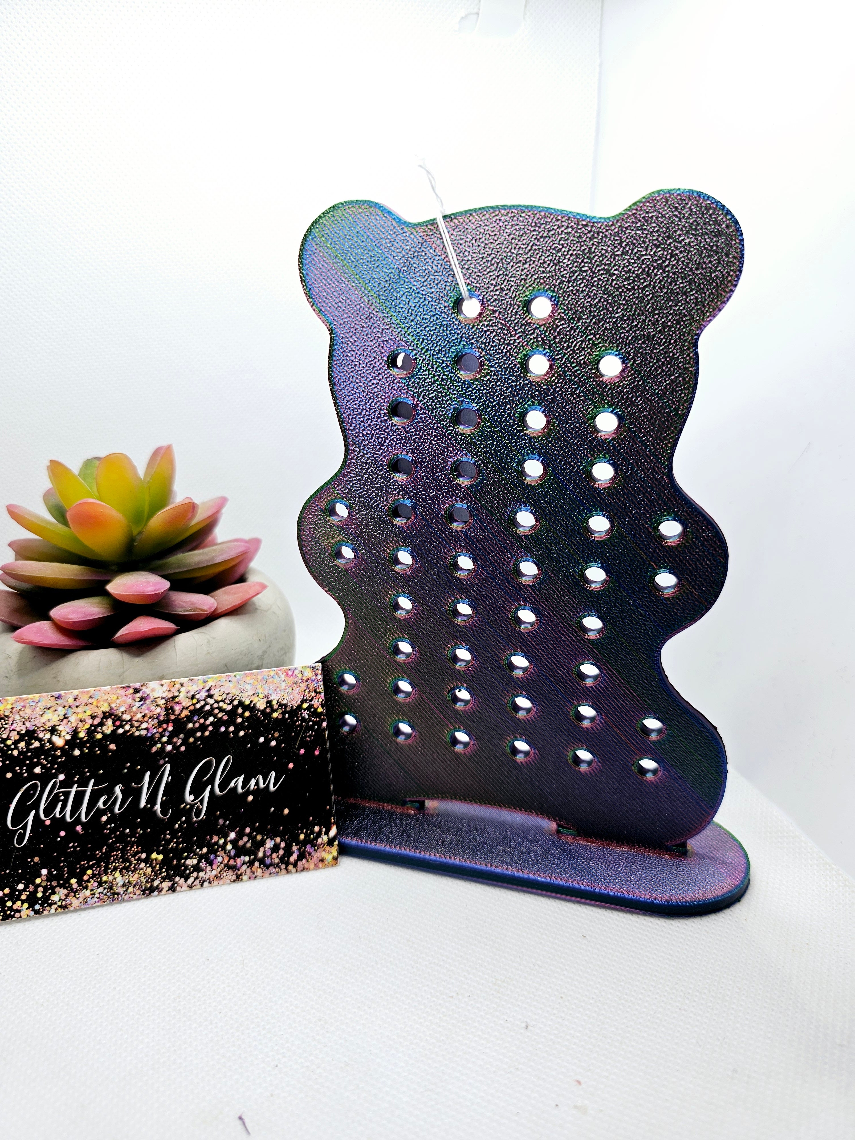 3D Purple and Teal Gummy Bear Earring Holder