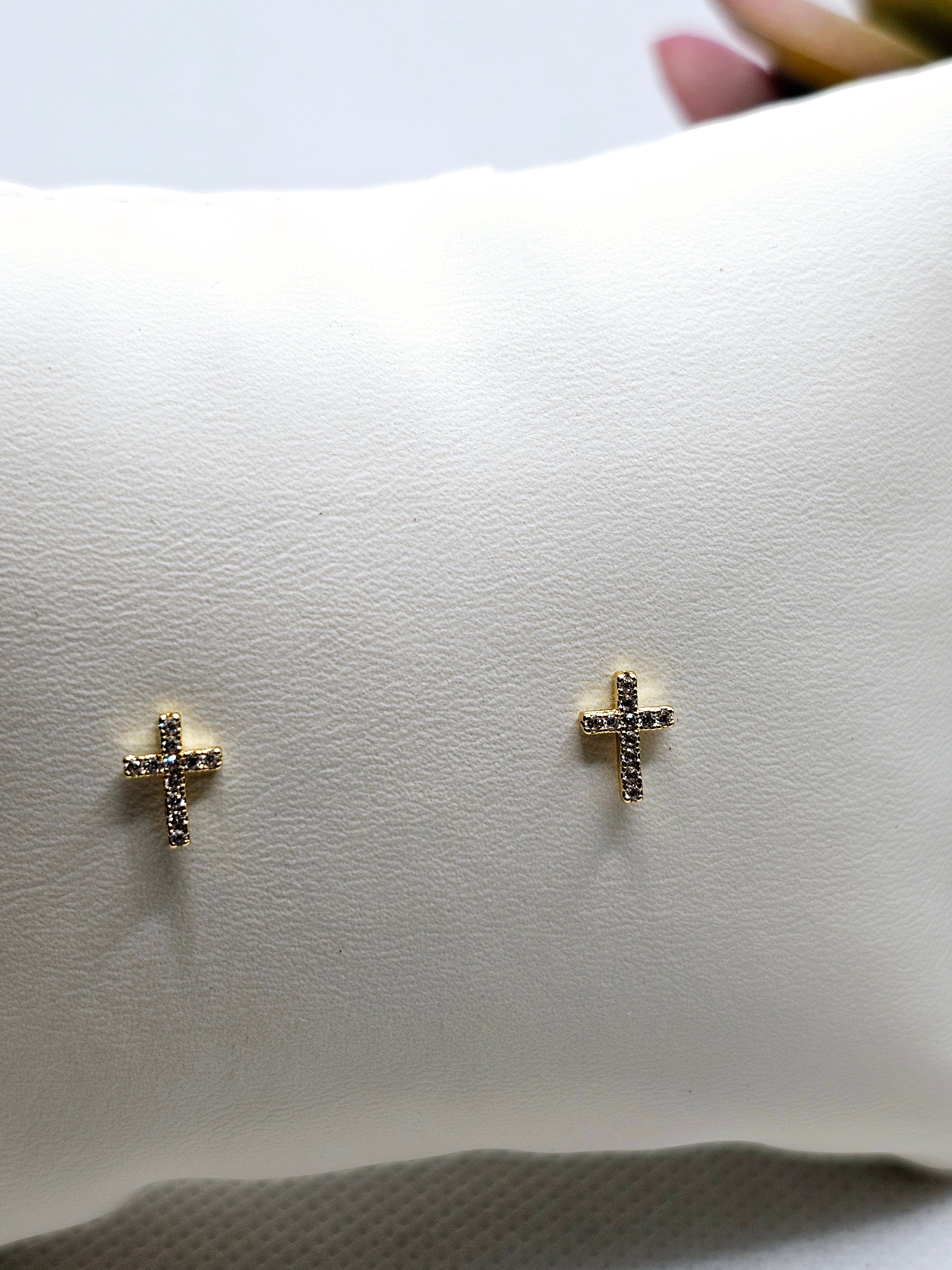 2575 Gold Cross Stud Earrings with Bling