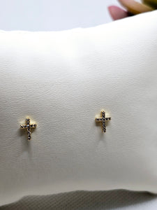 2575 Gold Cross Stud Earrings with Bling