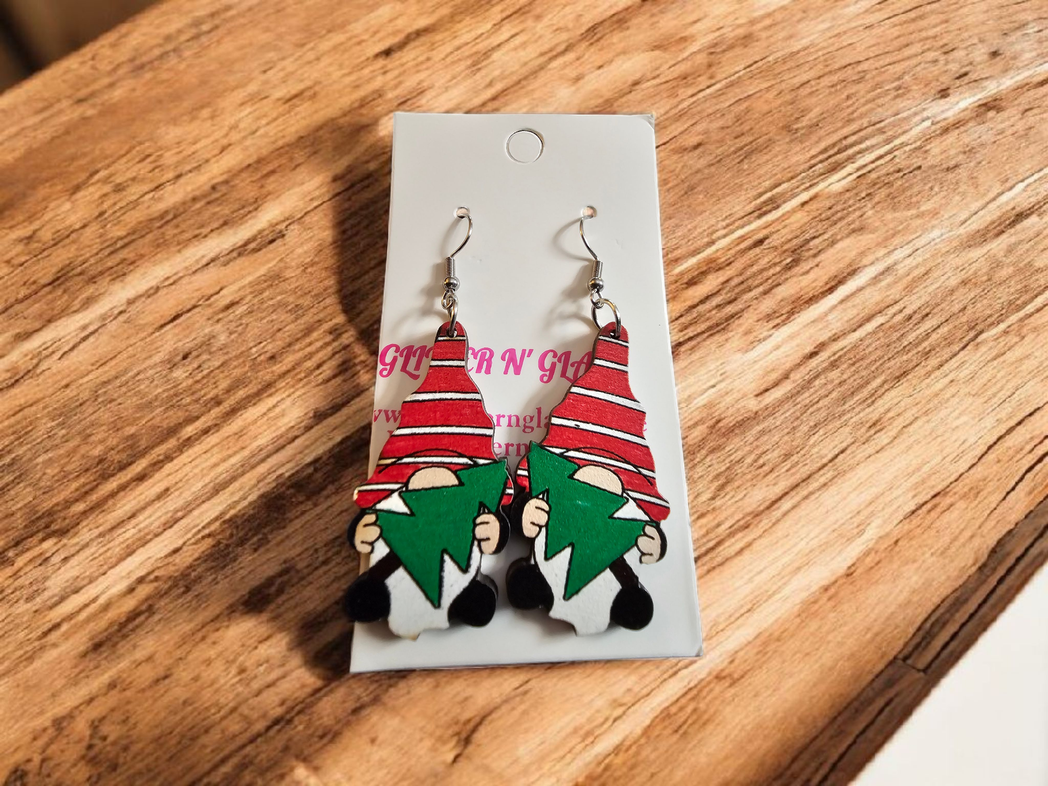 2743 Gnome Wood Dangle Earrings-double sided