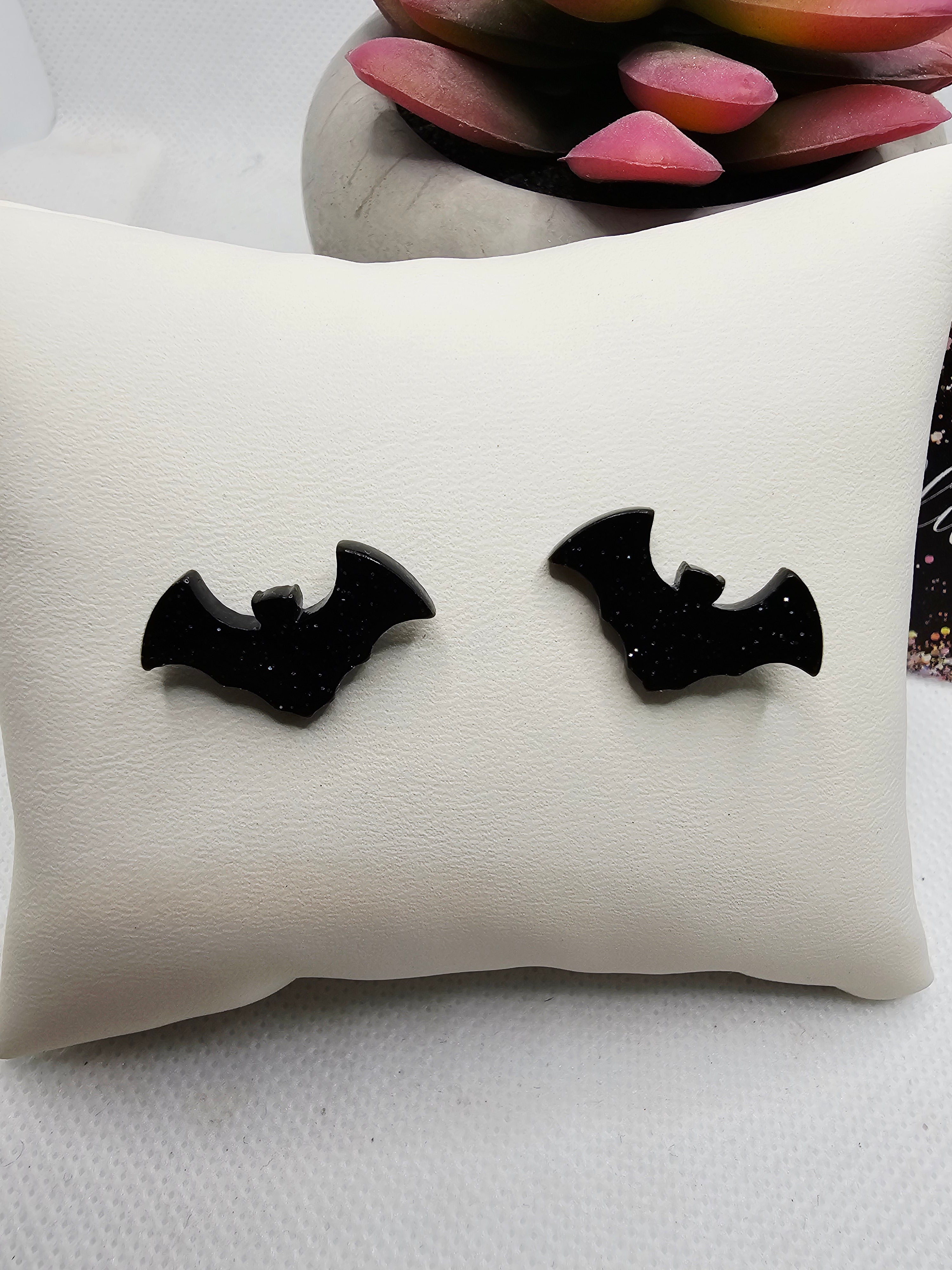 2678 Black with Sparkles Bat Stud Earrings