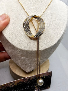 2572 Gold Long Sweater Necklace with Circle Bling