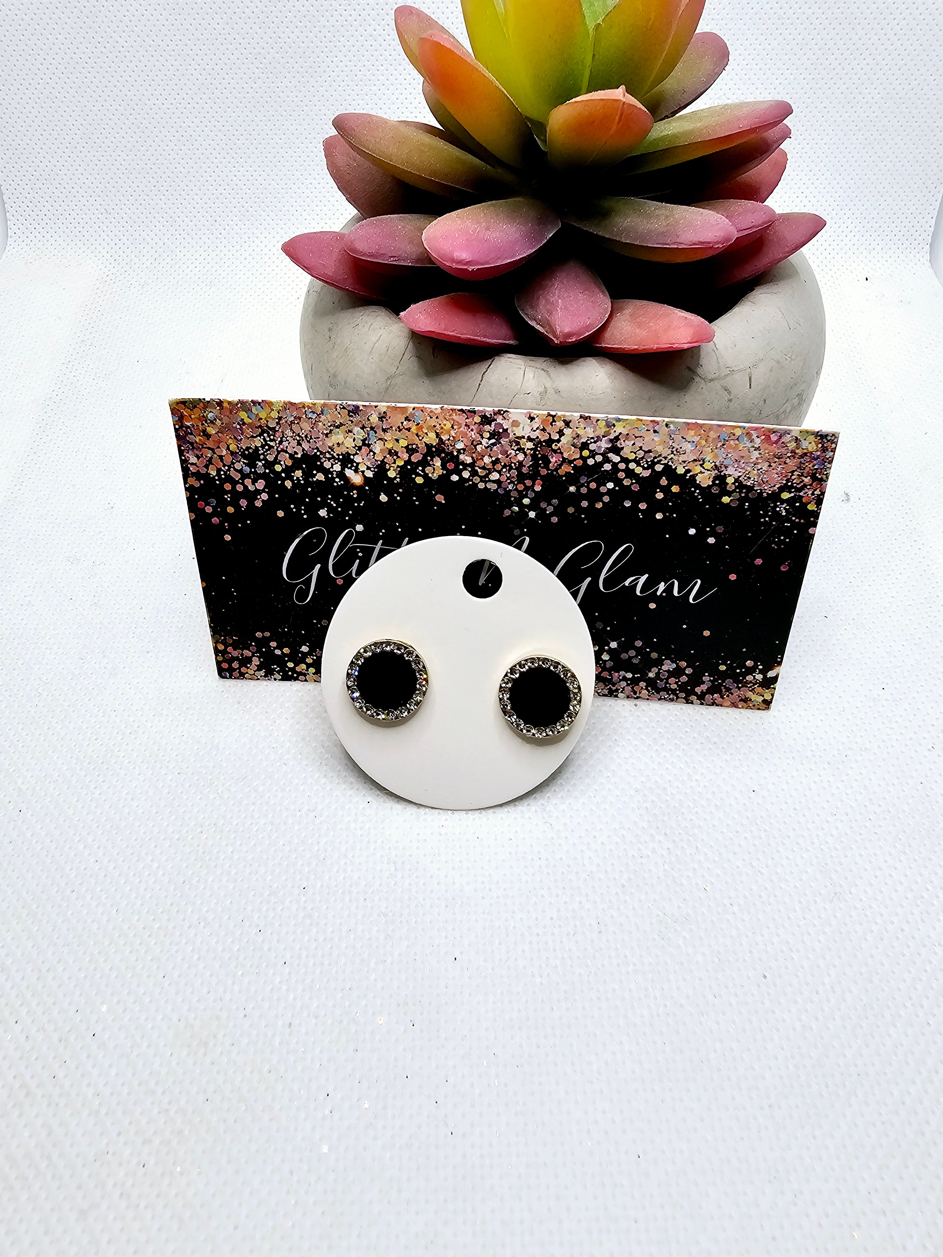 2563 Black and Gold Bling Stud Earrings