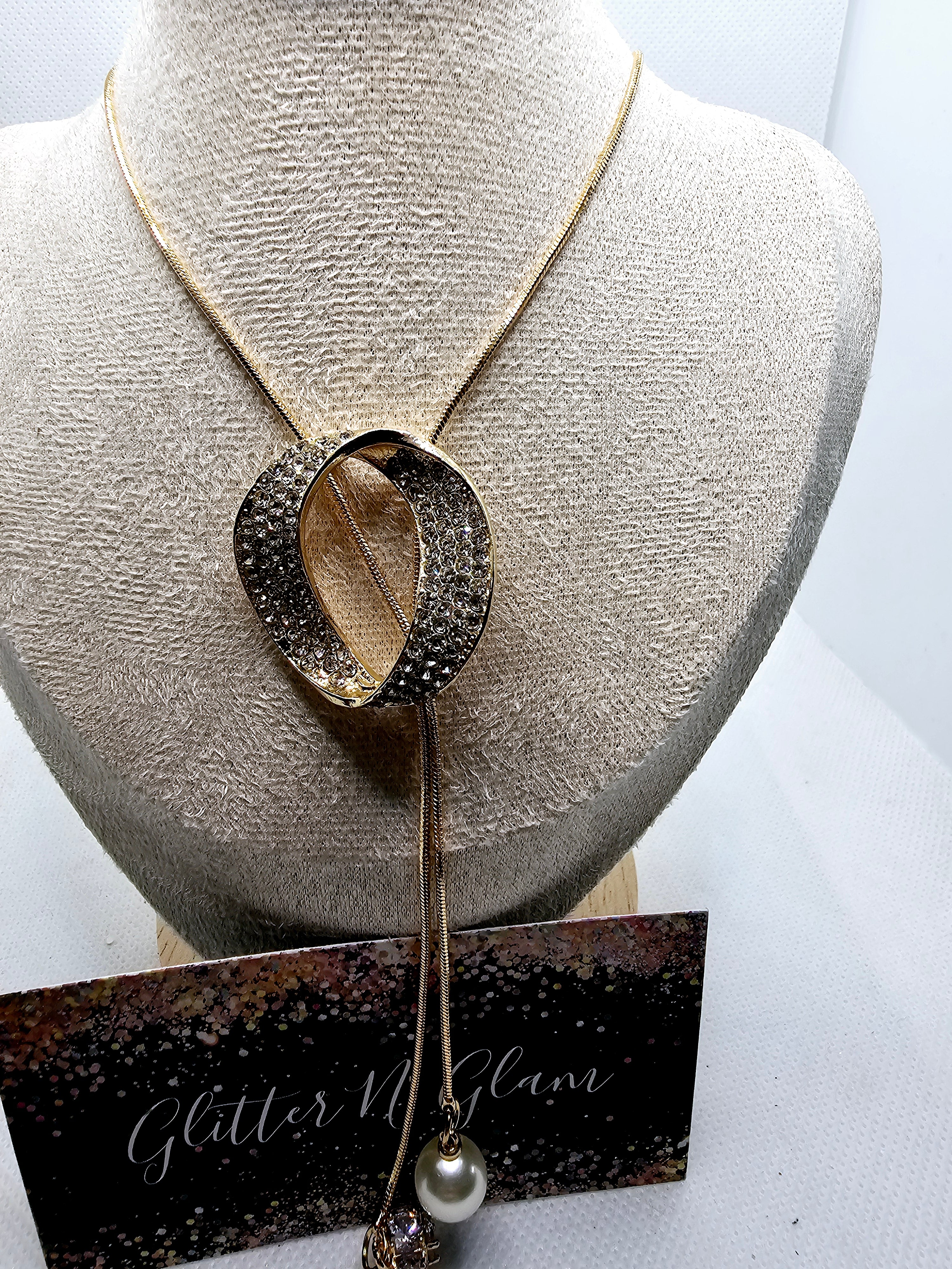 2572 Gold Long Sweater Necklace with Circle Bling
