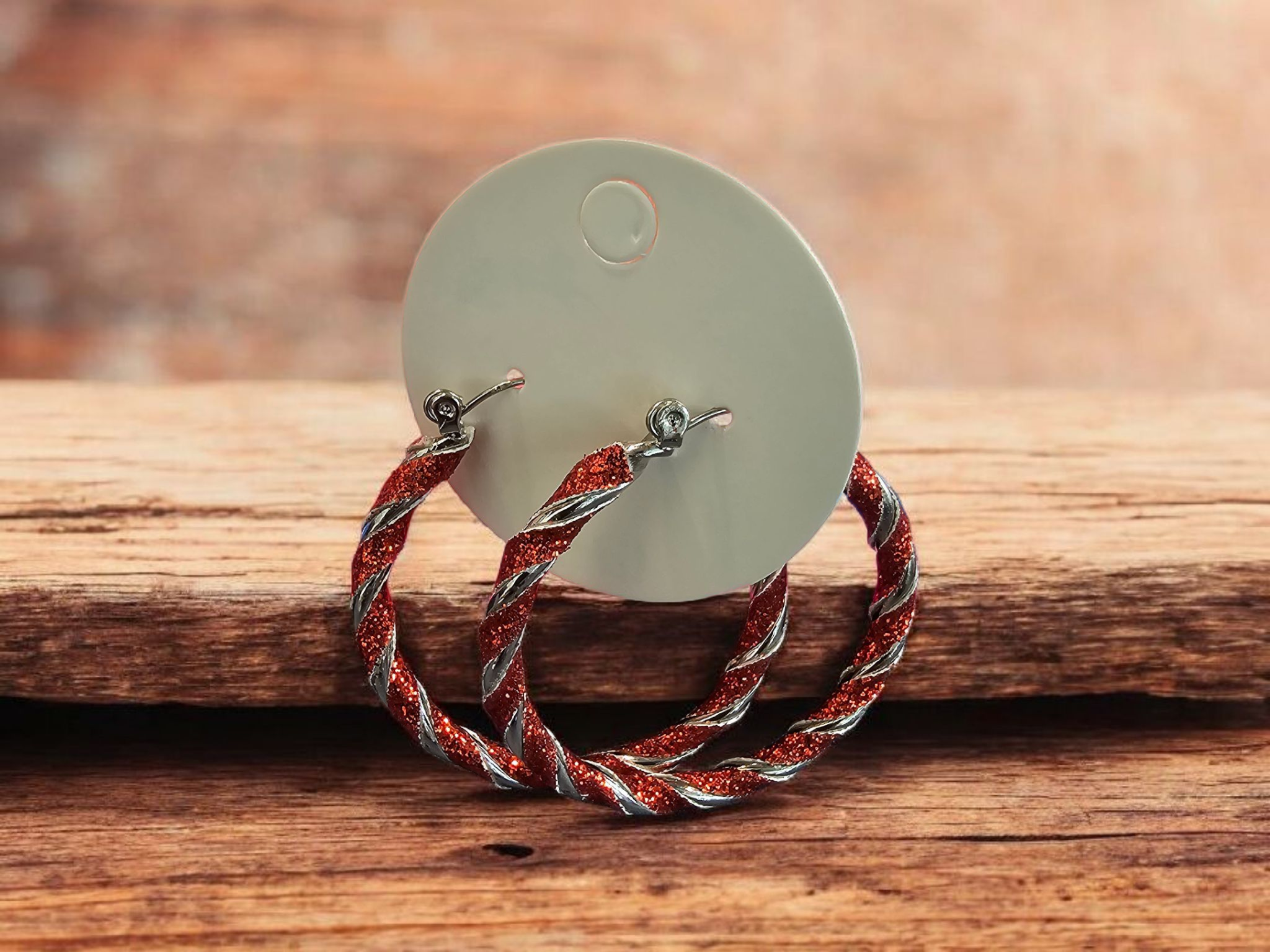 2739 Red and Silver Twist Hoop