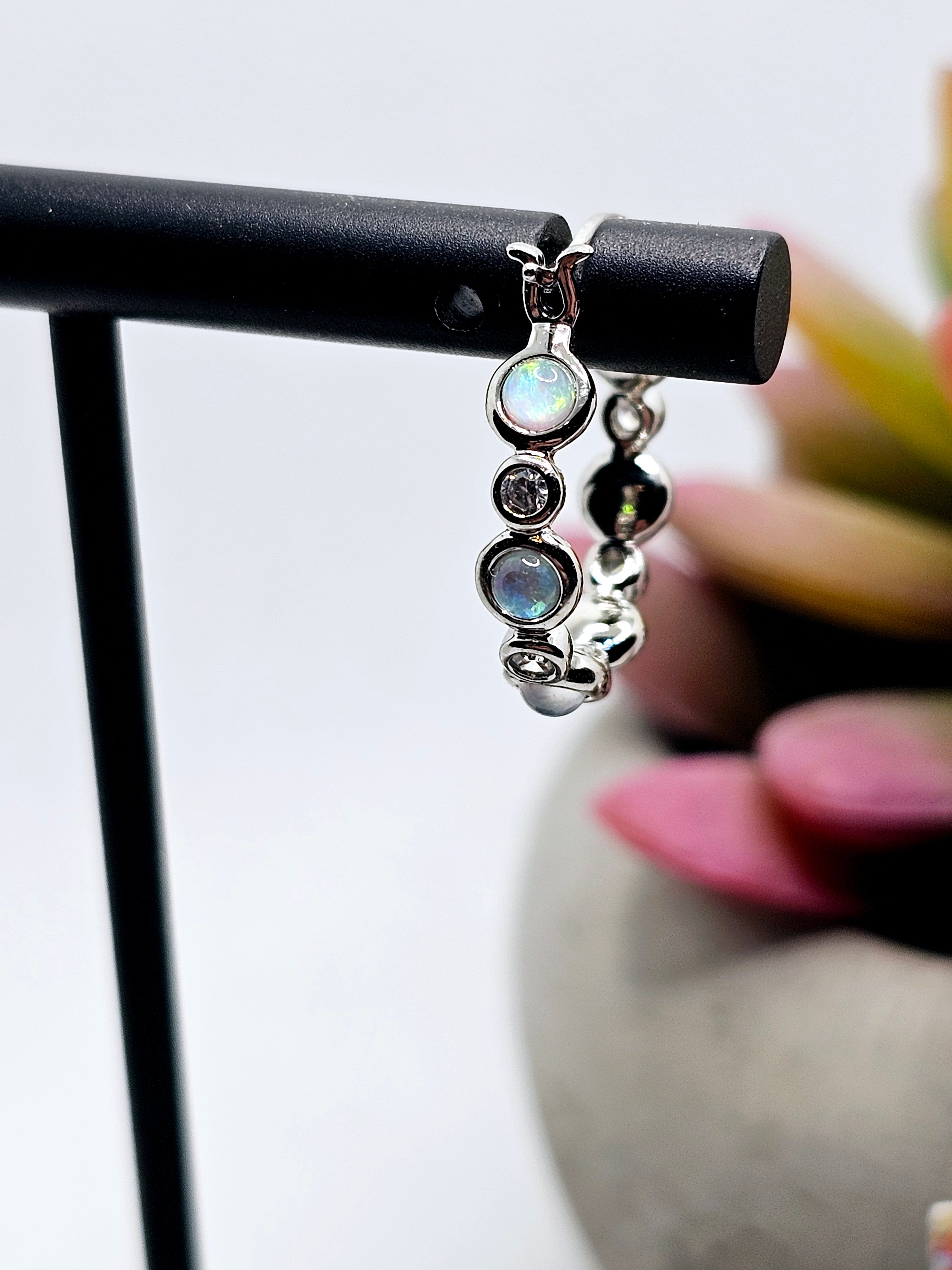 2561 Silver Fire Opal Hoops