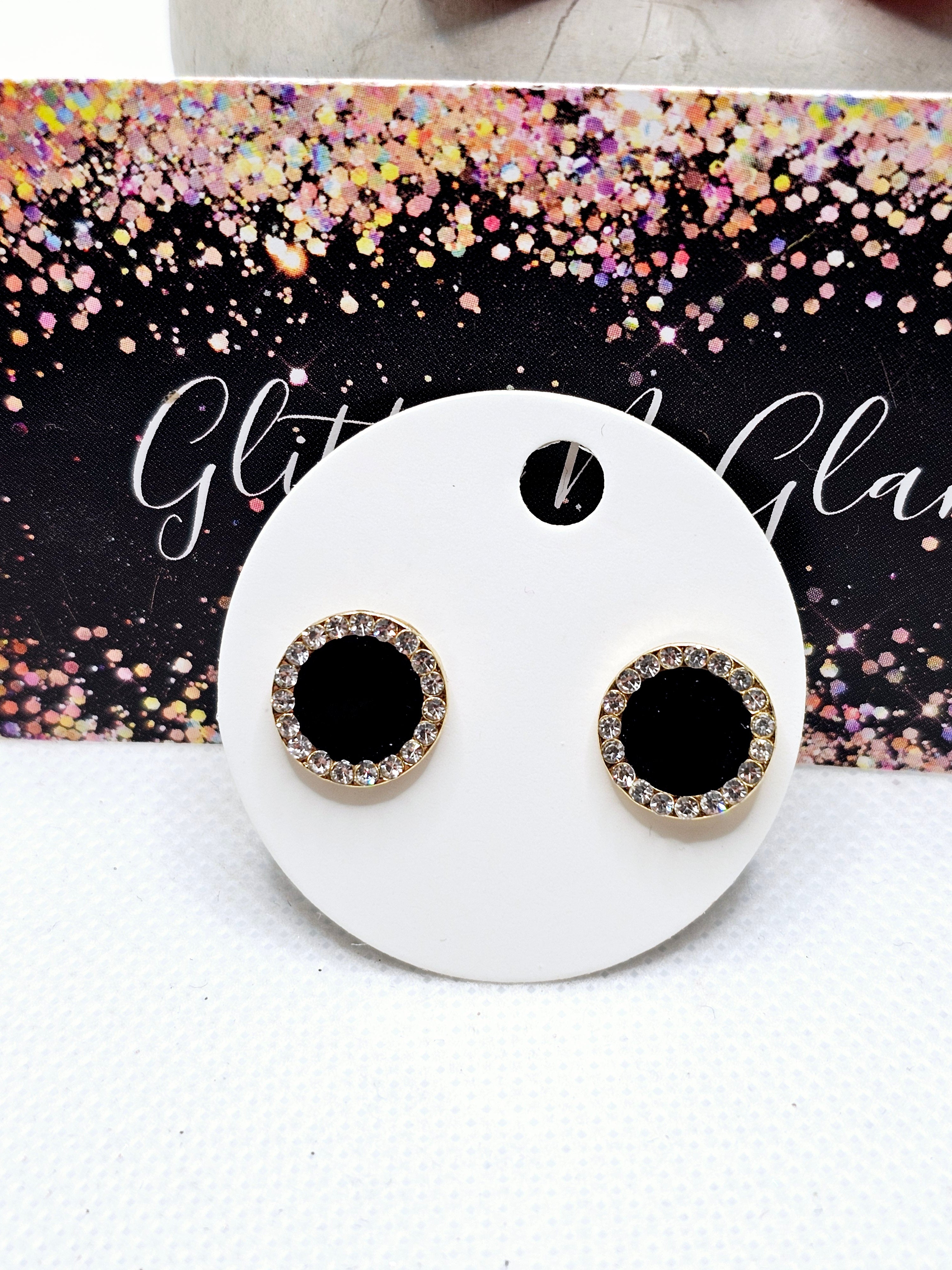2563 Black and Gold Bling Stud Earrings