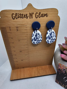 2676 Polymer Clay Navy and White Dangle Earrings