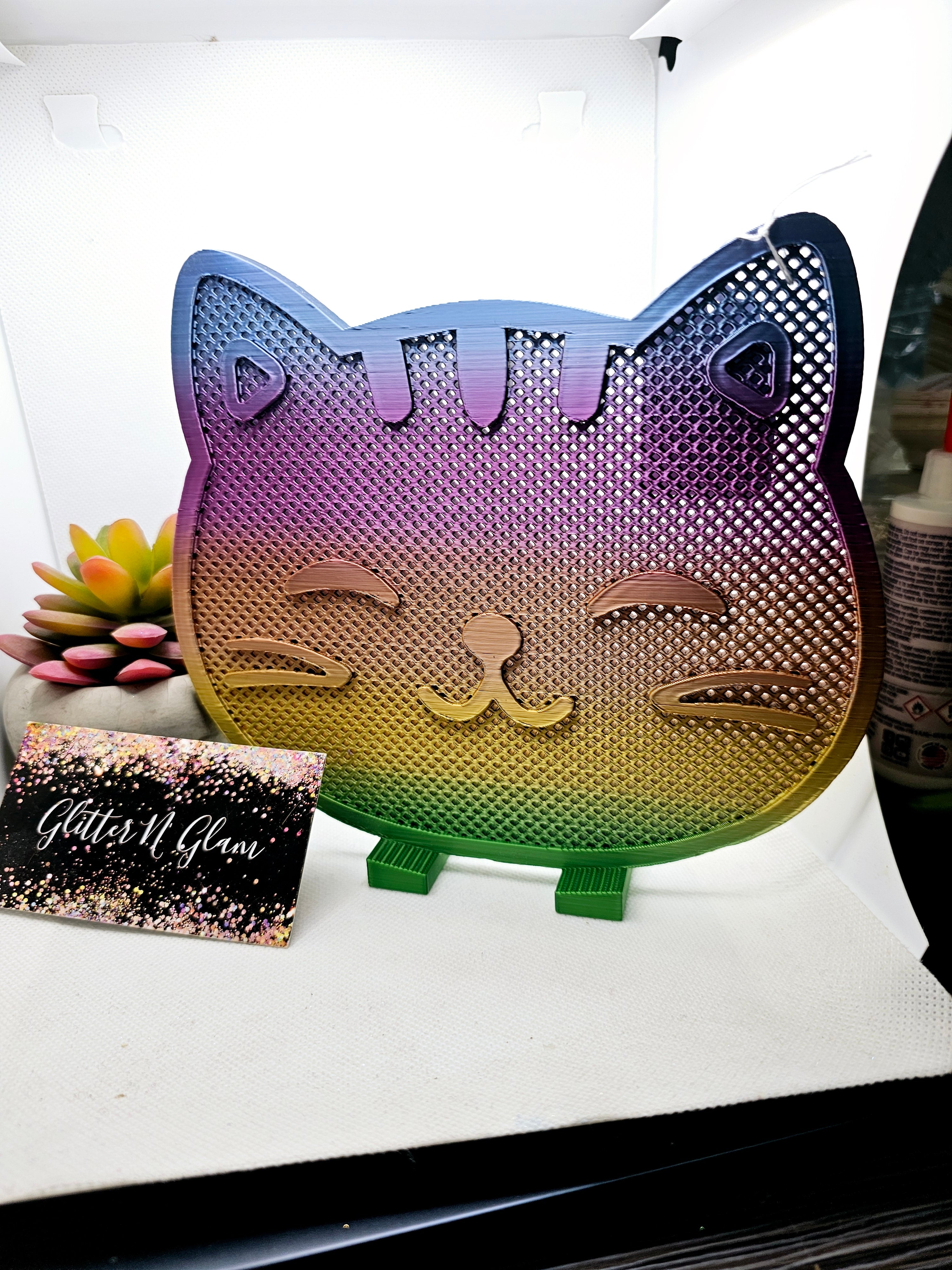 3D Rainbow Colored Kitty Earring Holder