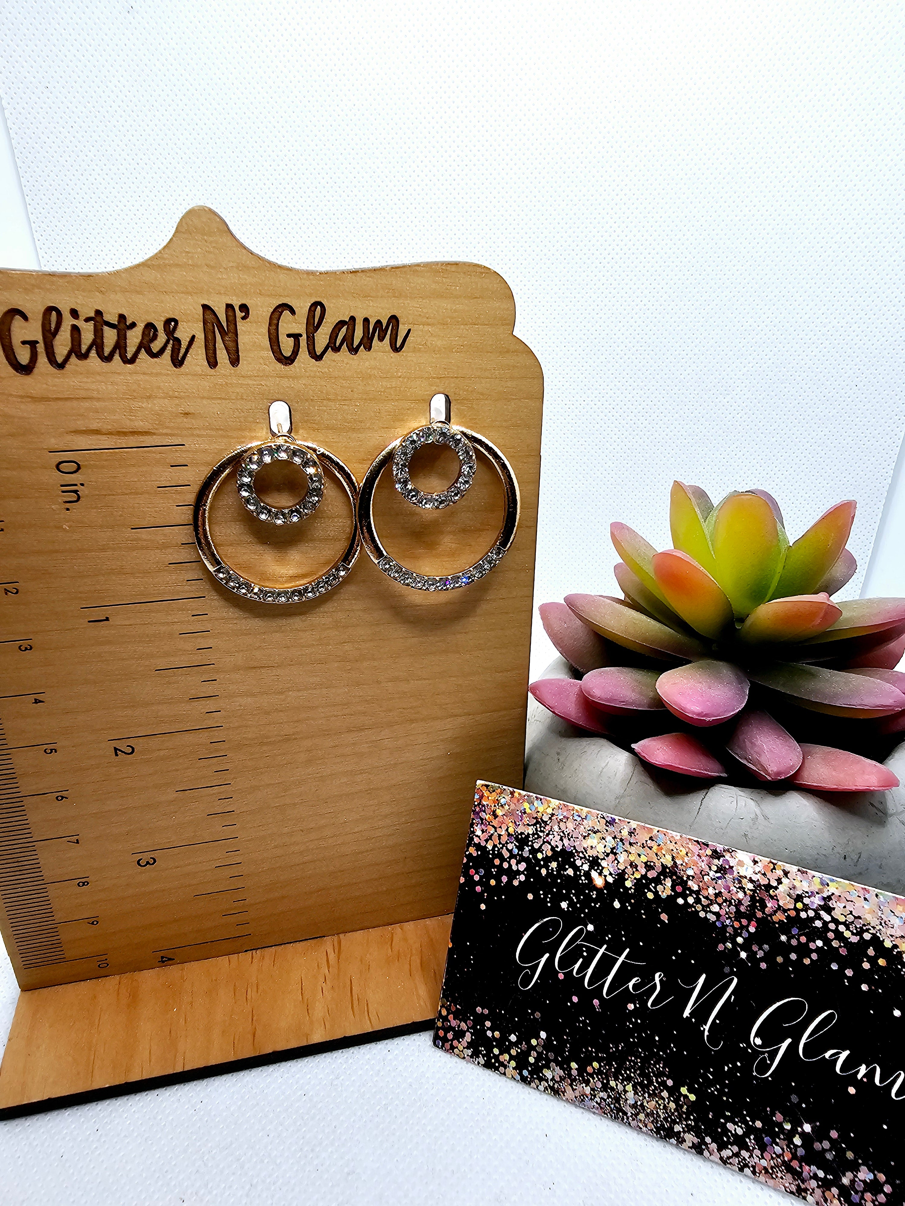 2541 Gold Double Circle with Bling Dangle Earrings