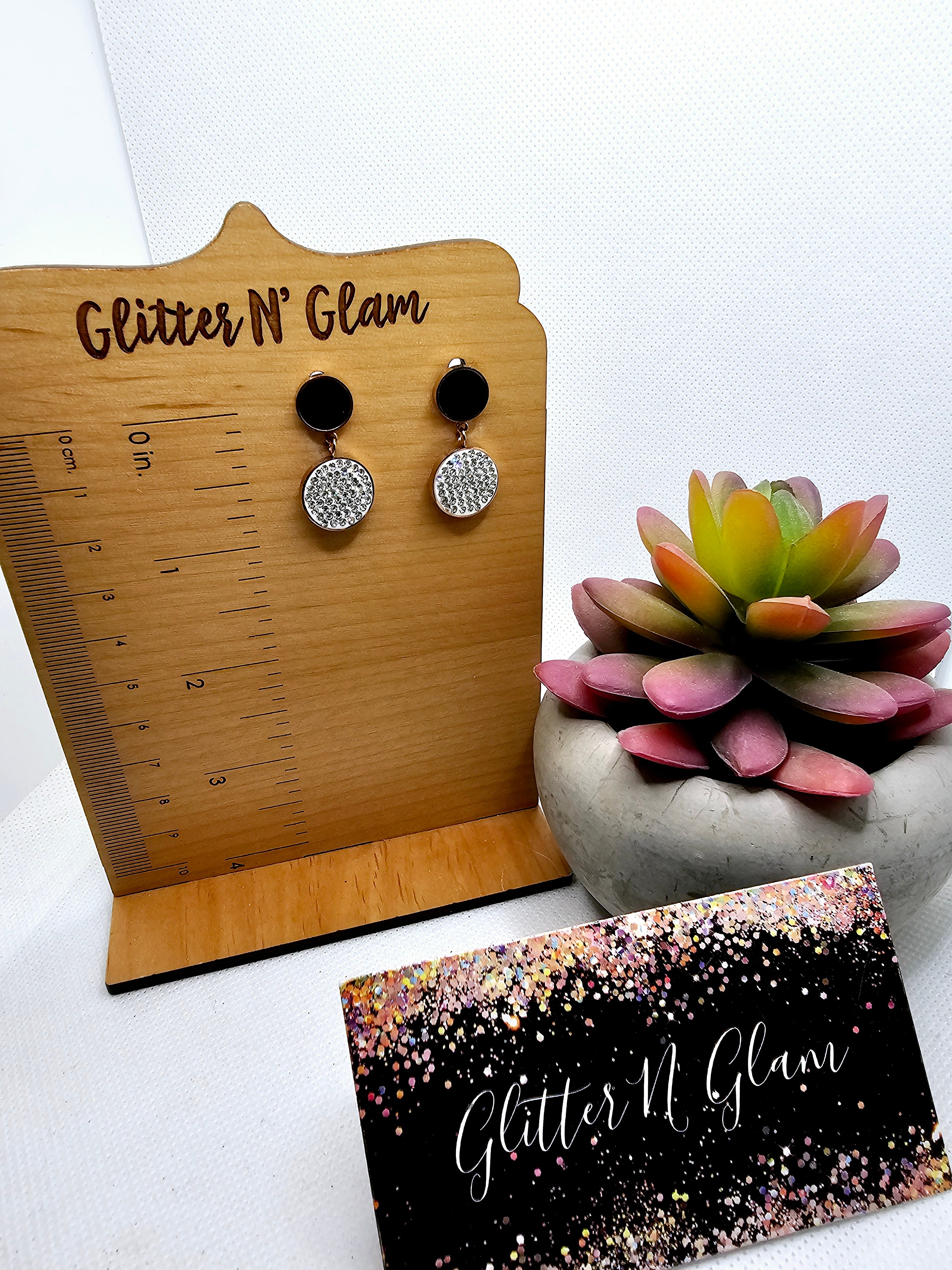 2584 Rosegold with Black and Silver Bling Closed Circle Dangle Earrings