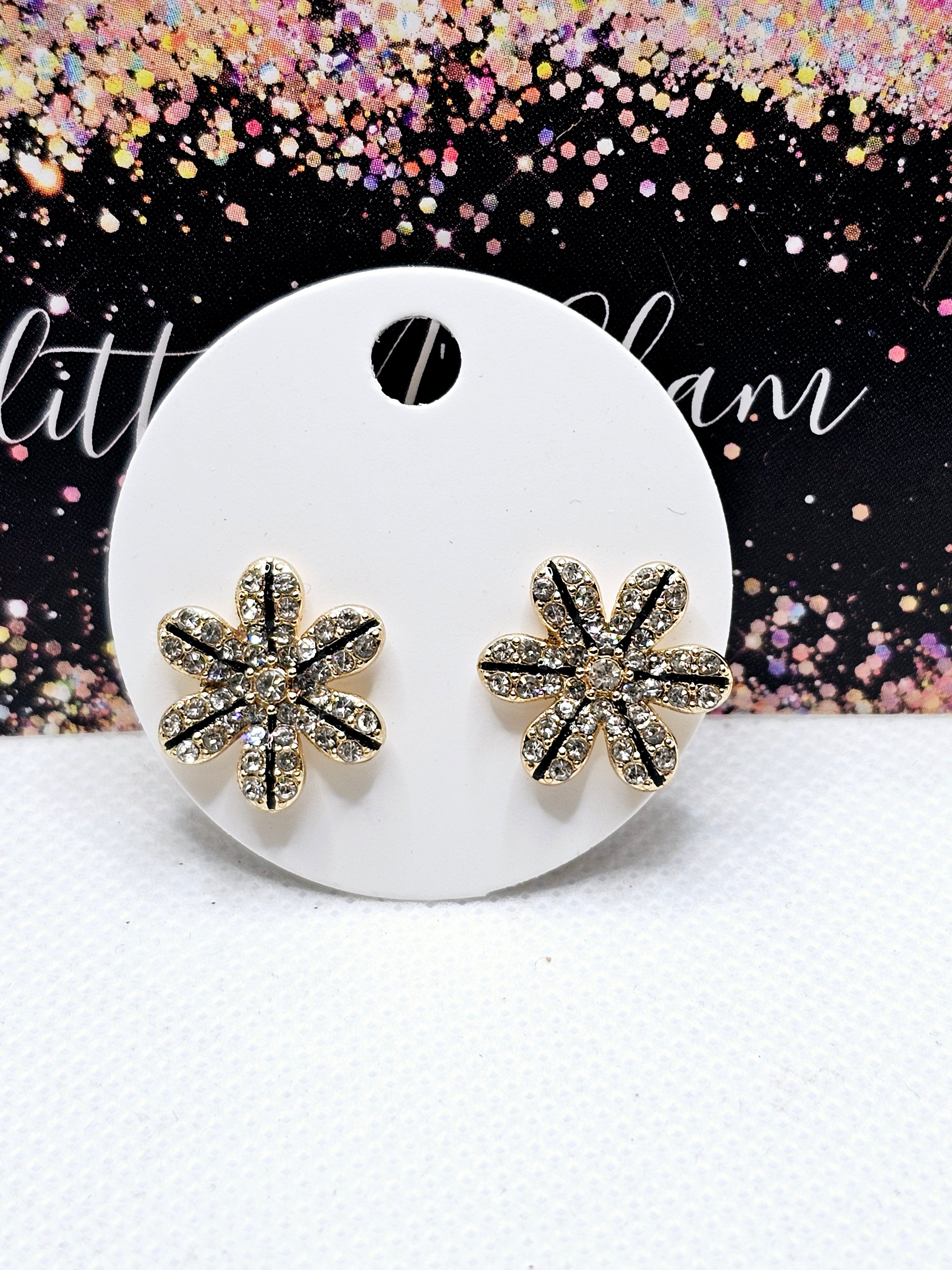 2526 Gokd and Black Flower Stud Earrings