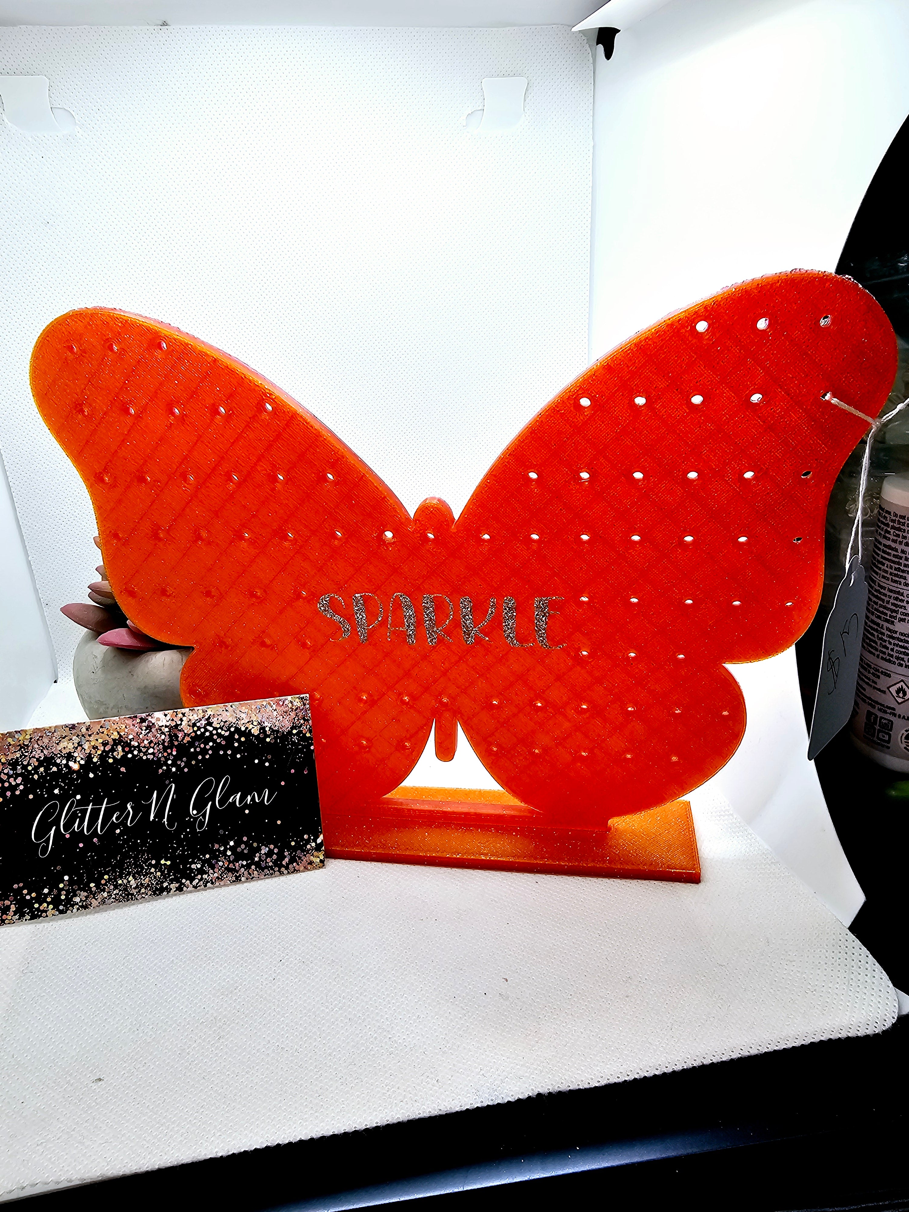 3D Orange/Pink Butterfly "Sparkle" Earring Holder