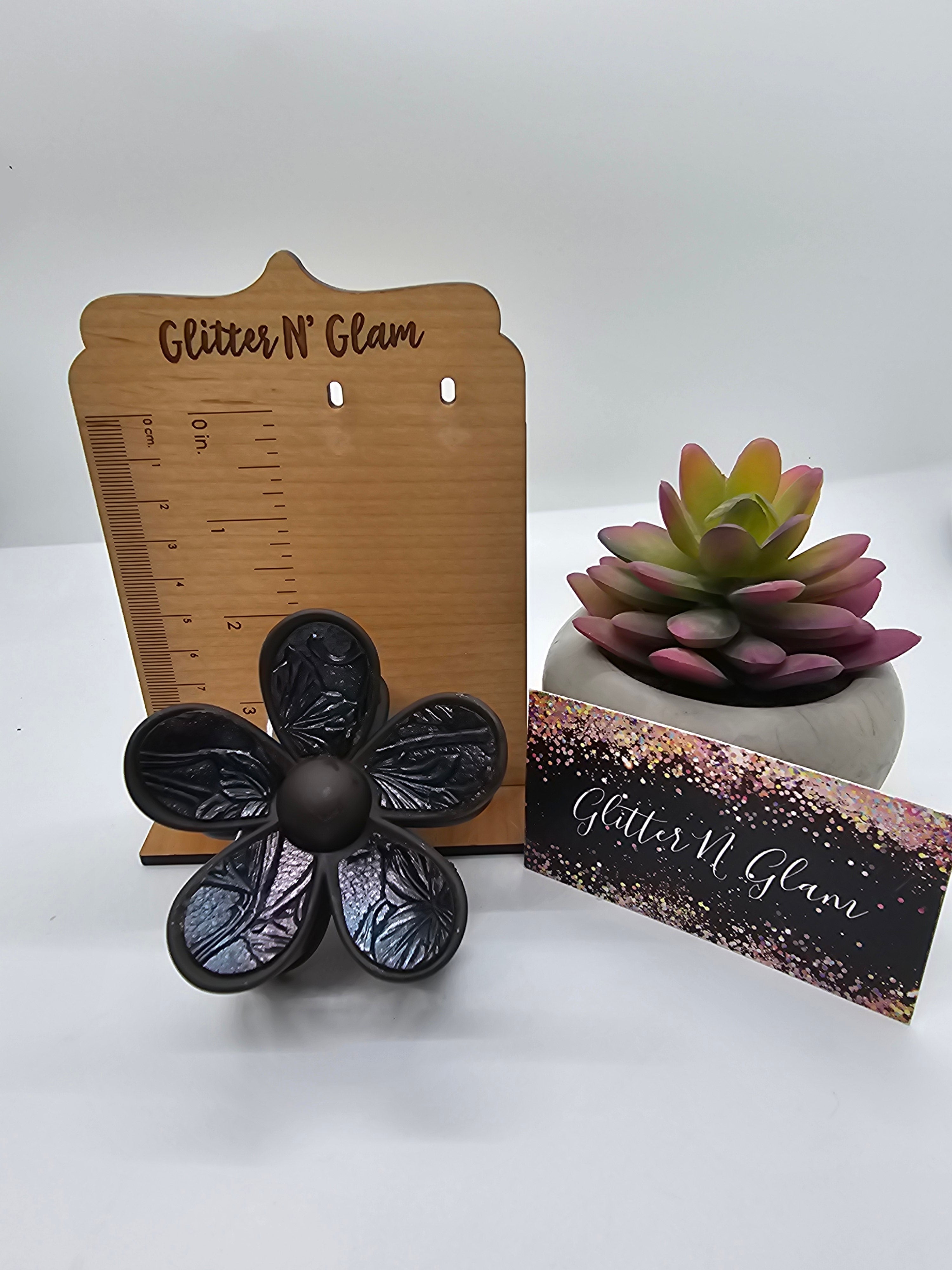 2638 Embosed Metallic Floral Leather Flower Hair Claw Clip