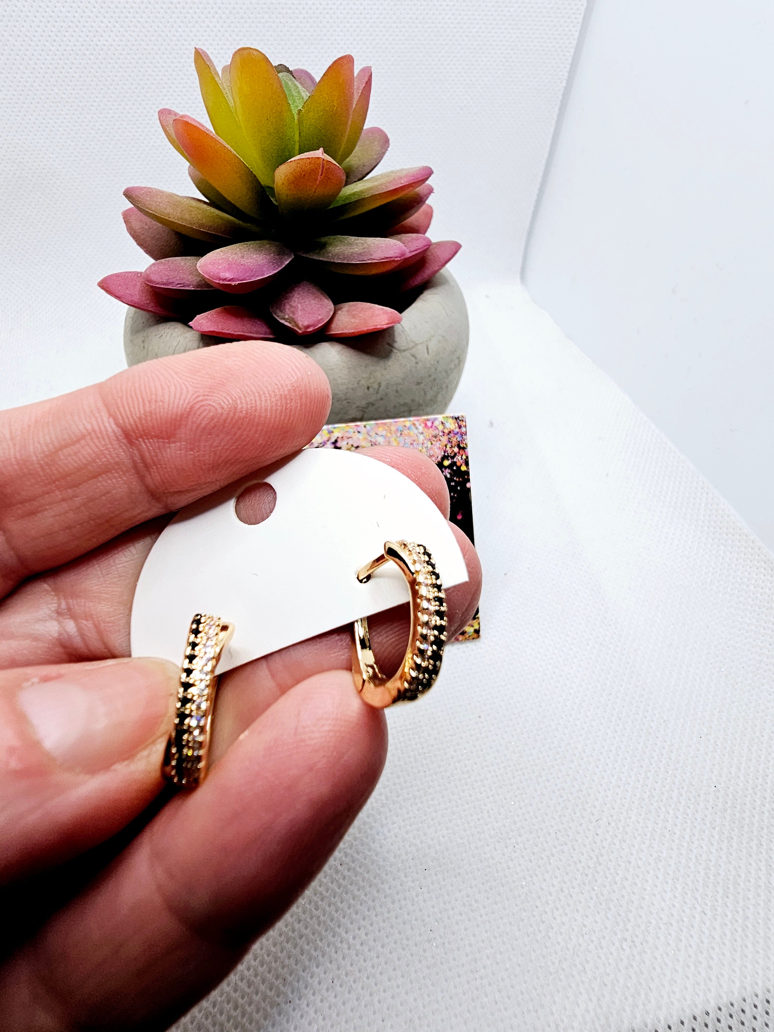 2556 Gold and Black Hoop Earrings