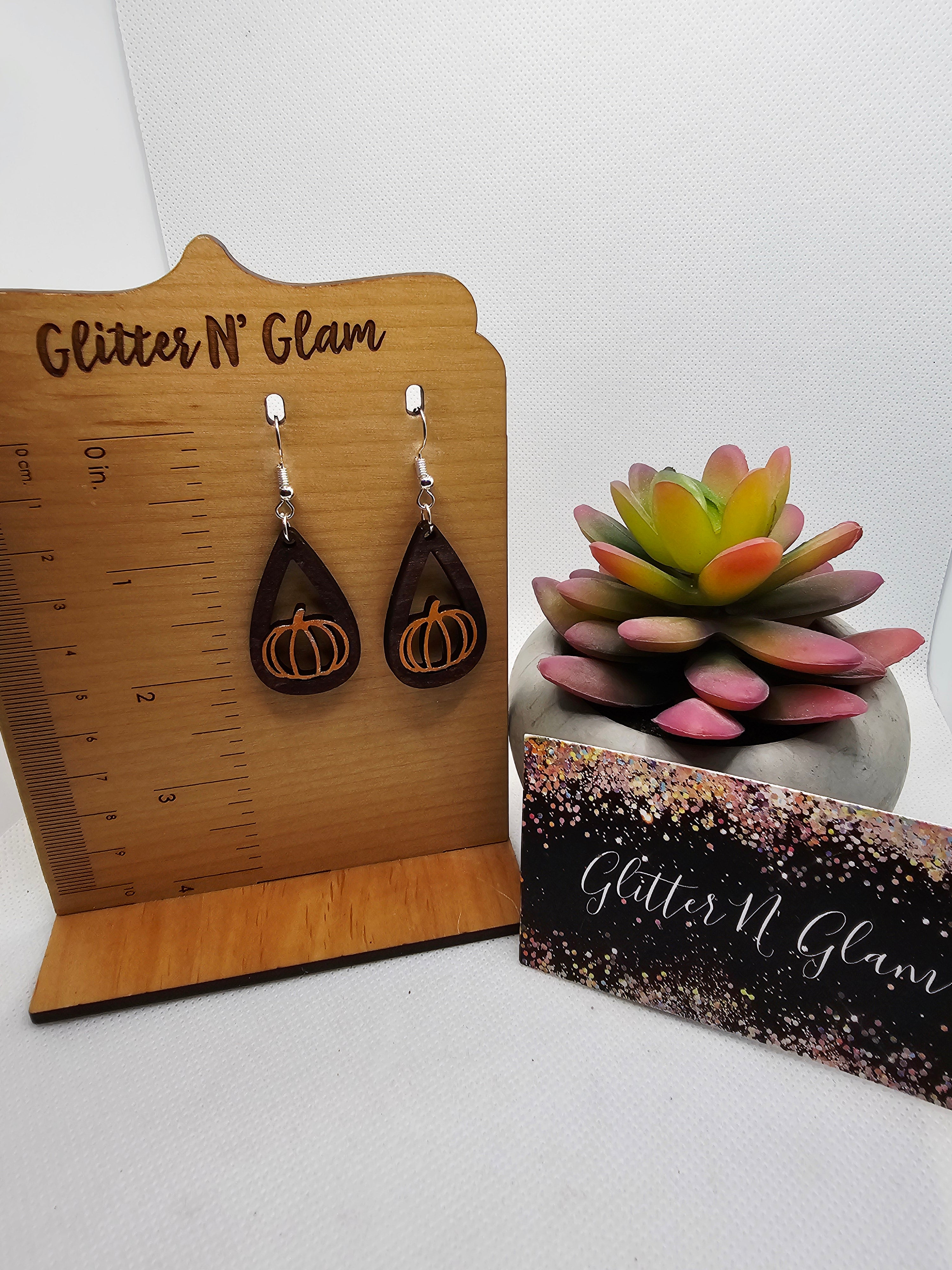 2674 Pumpkin Wood Dangle Earrings