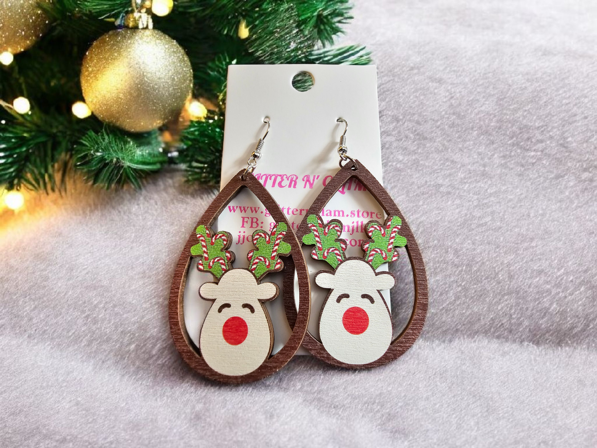 2741 Reindeer Wood Dangle Earrings