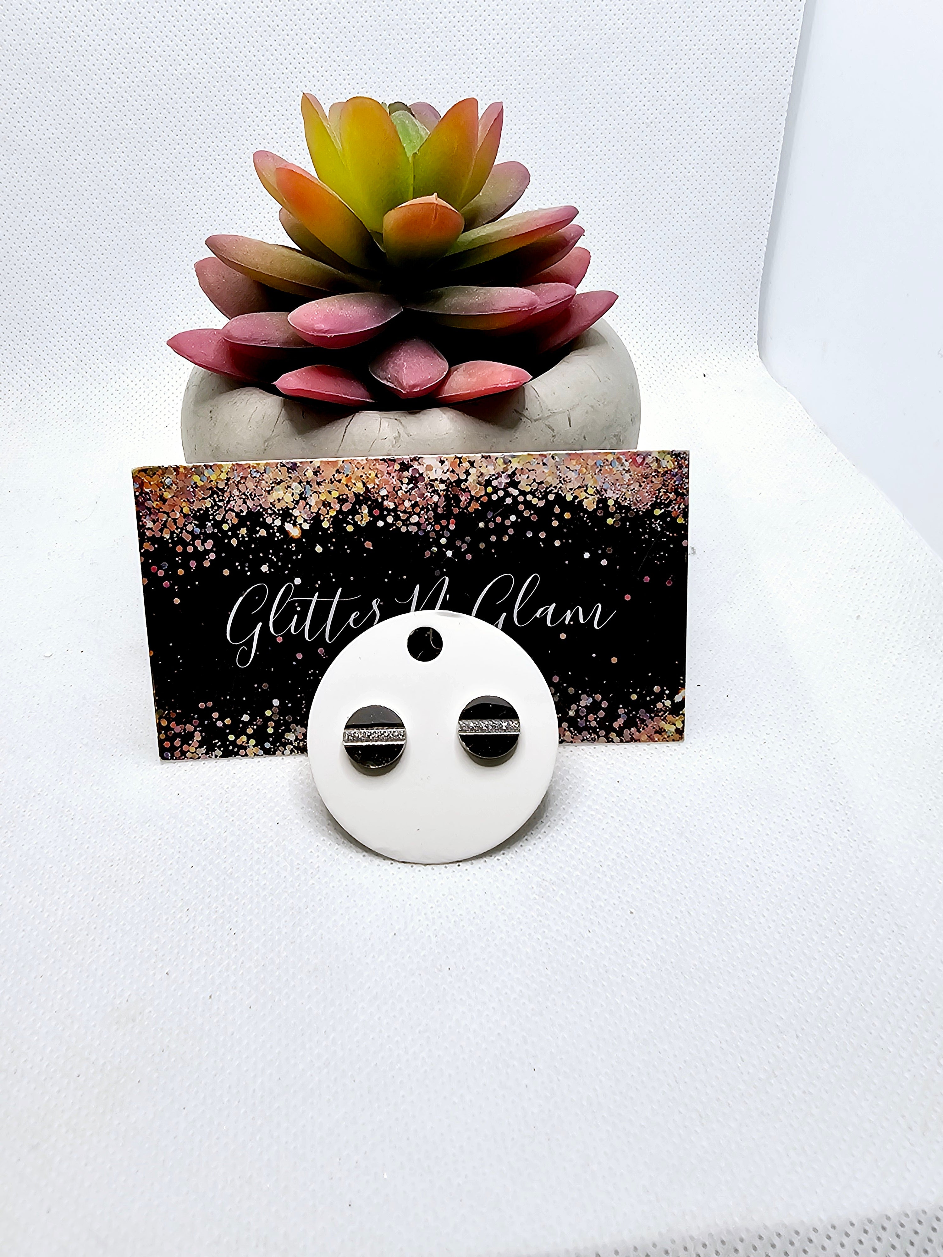 2543 Silver Stud Earrings with Bling Across the Middle