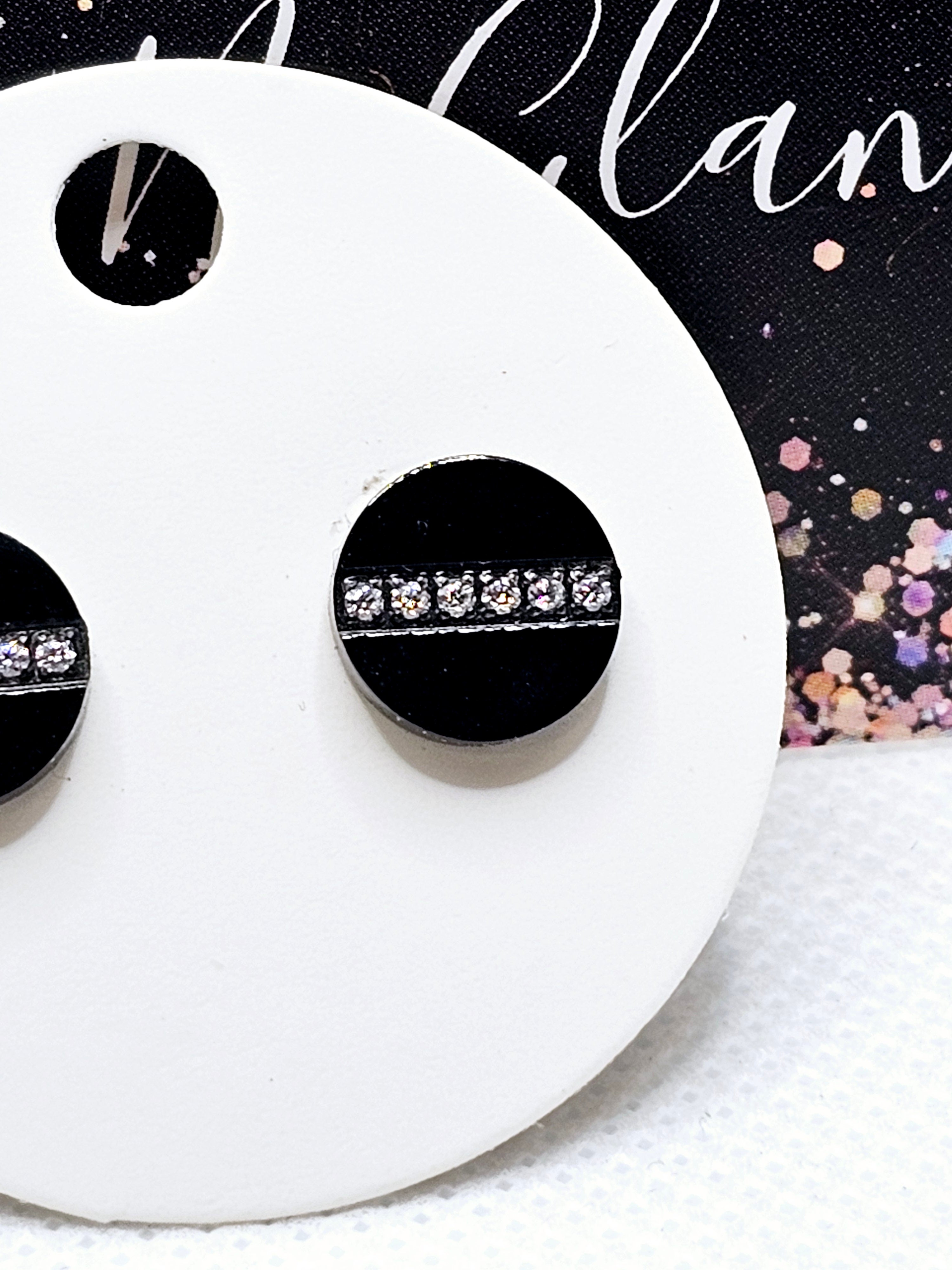 2542 Black Stud Earrings with Bling Across the Middle