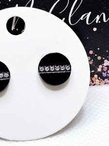 2542 Black Stud Earrings with Bling Across the Middle