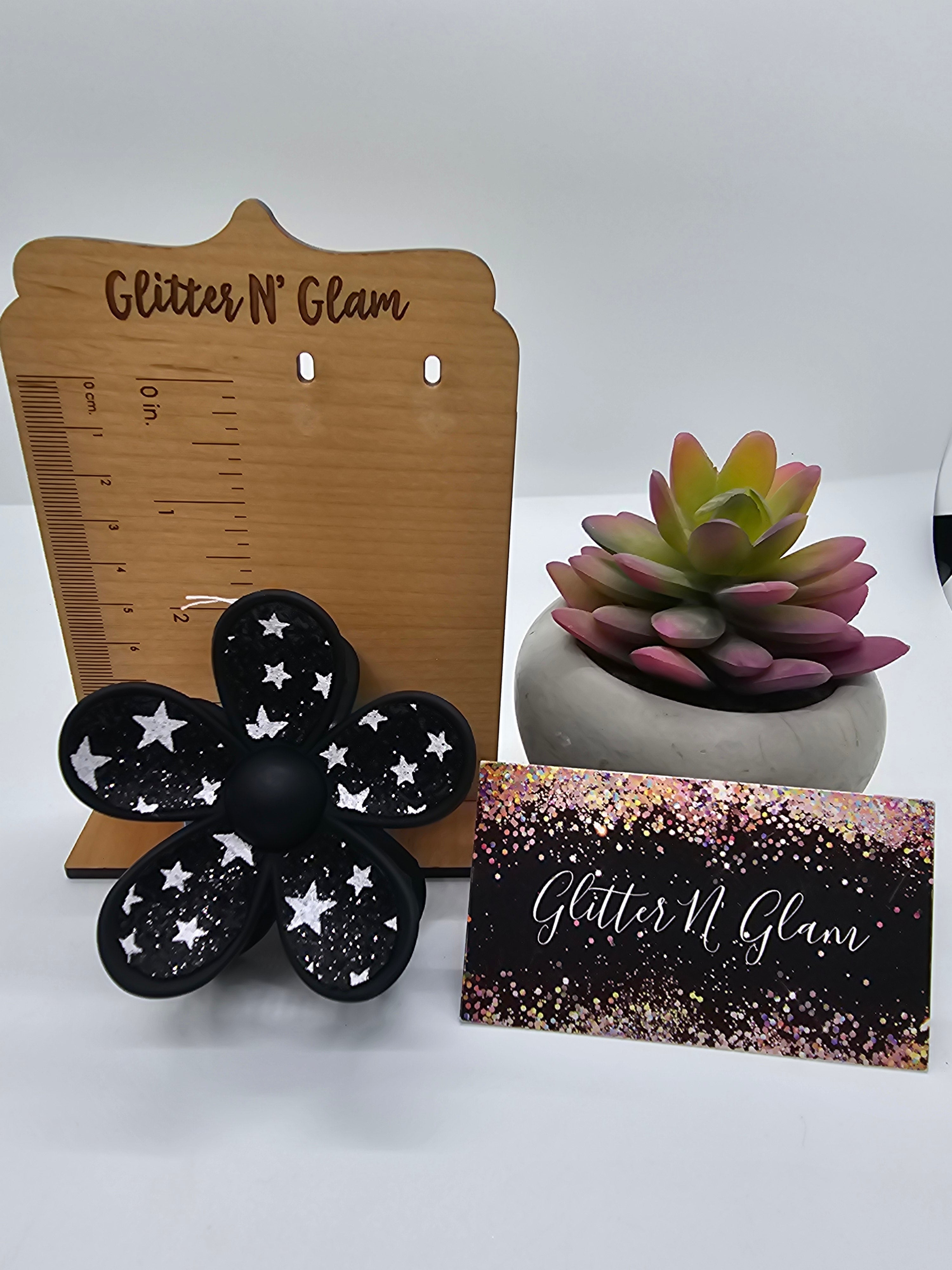 2633 Black Sparkly Stars Leather Hair Claw Clip