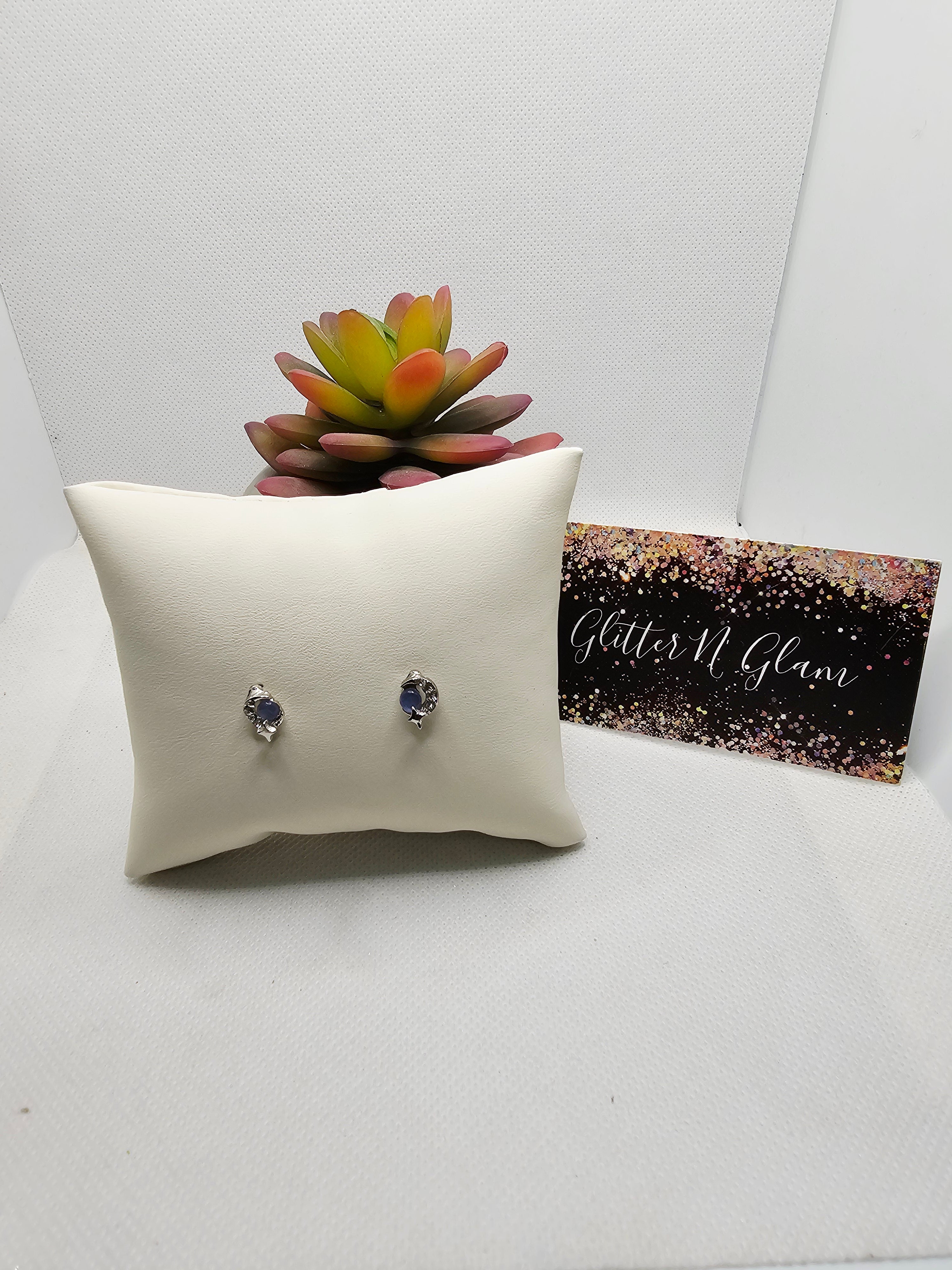 2657 Blue Moon n Star Stud Earrings