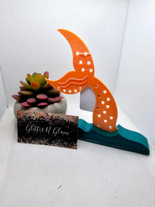 3D Coral and Teal Mermaid Tail and Wave Earring Holder