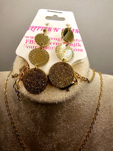 2579 Gold Long Sweater Necklace and Earring Set
