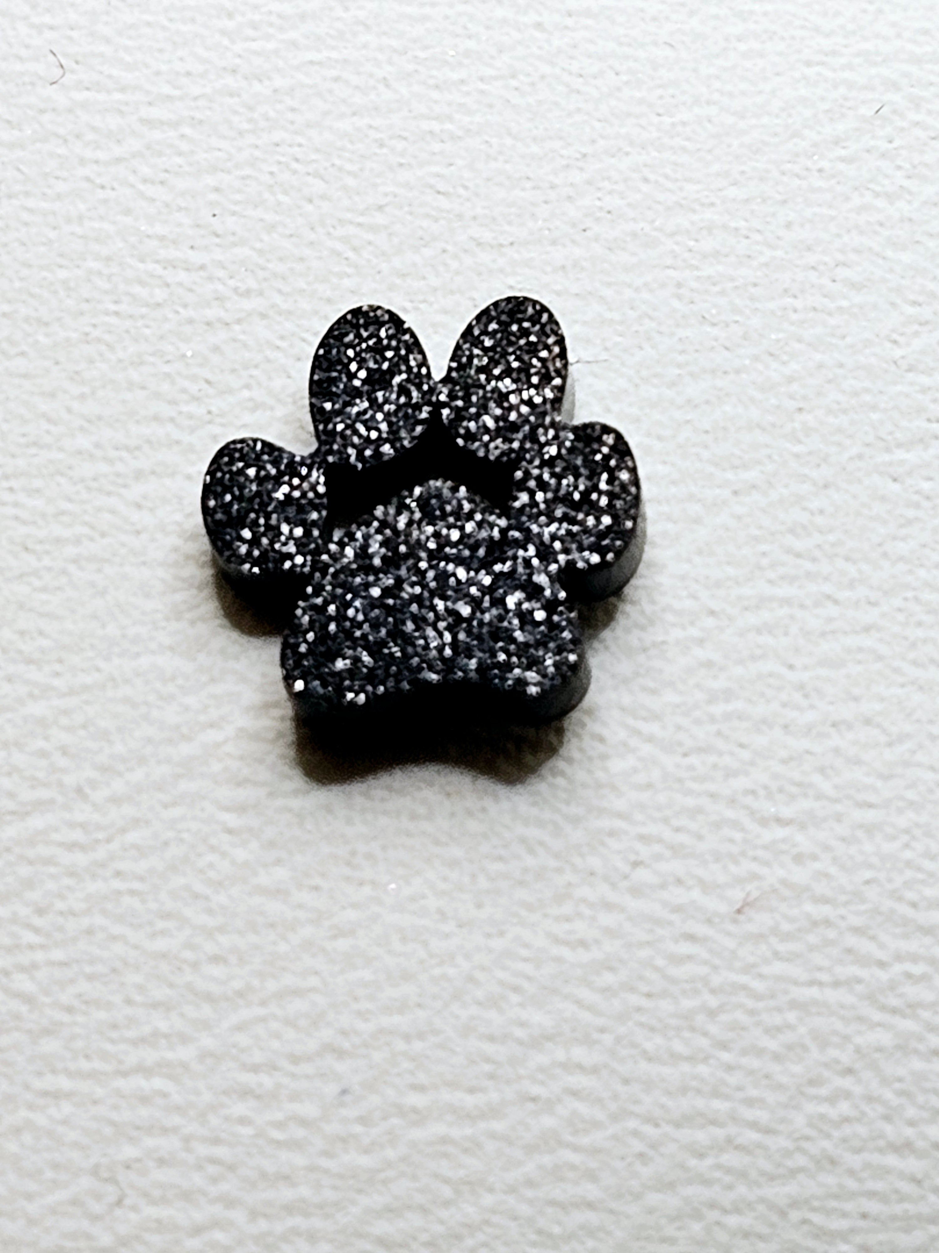 2528 Black Sparkly Paw Stud Earrings