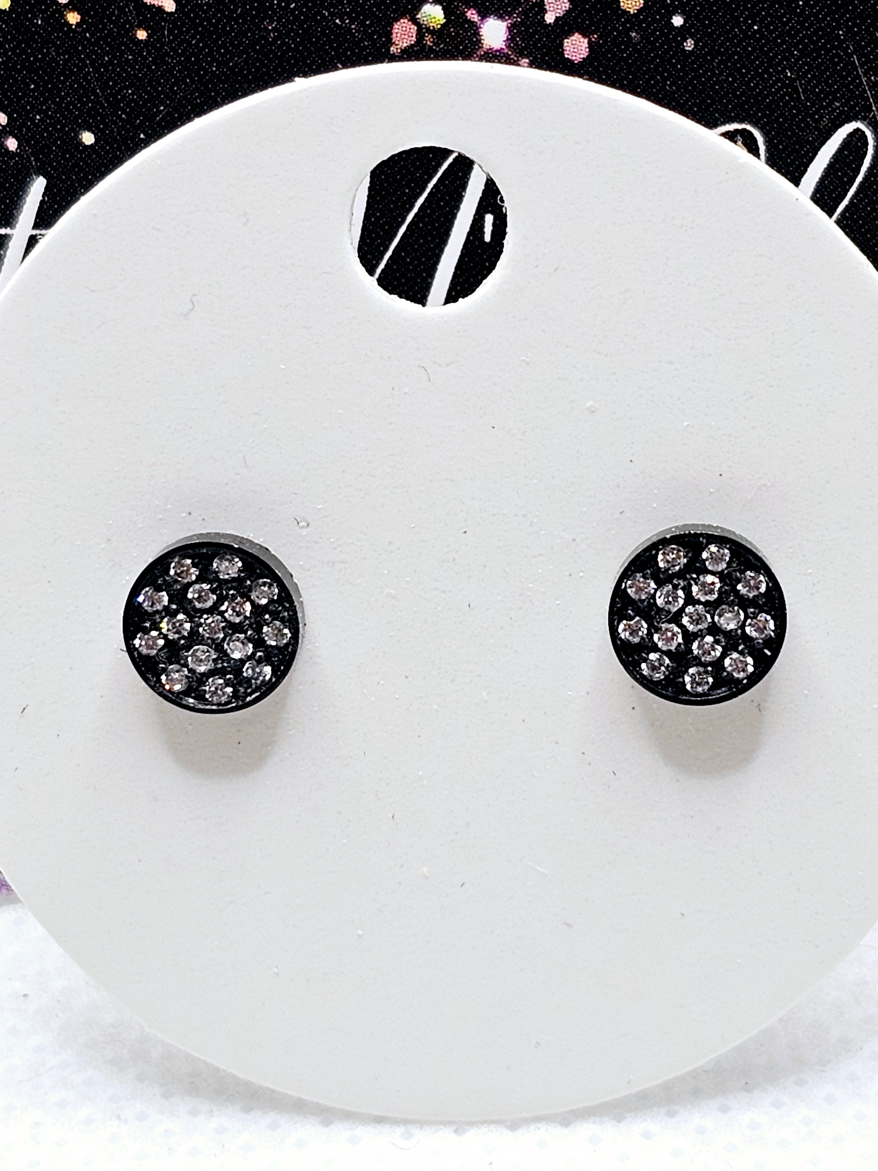 2547 Black Mini Stud Earrings with Bling