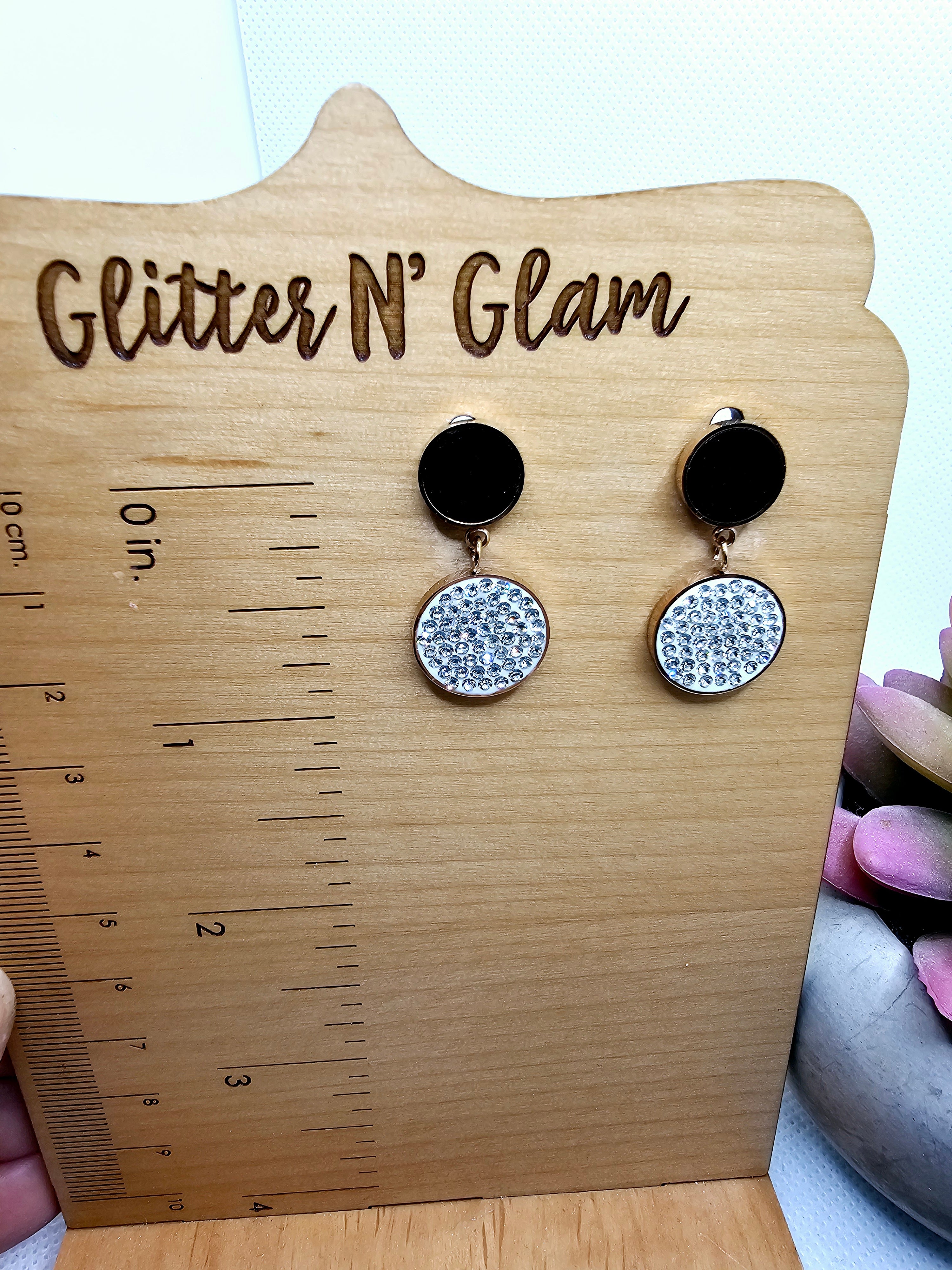 2584 Rosegold with Black and Silver Bling Closed Circle Dangle Earrings