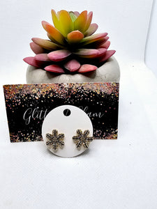 2526 Gokd and Black Flower Stud Earrings