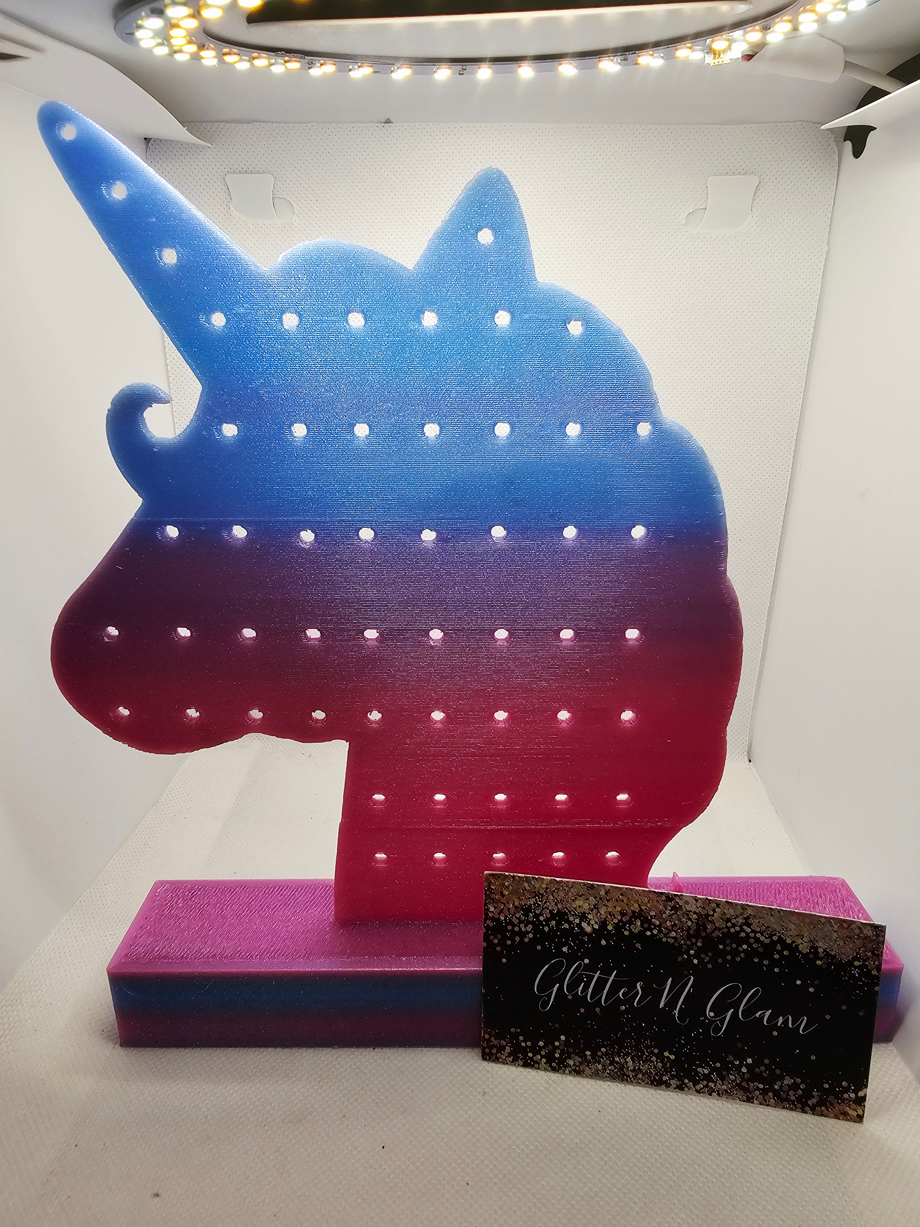 3D Pink/Blue Ombre Unicorn Head Earring Holder
