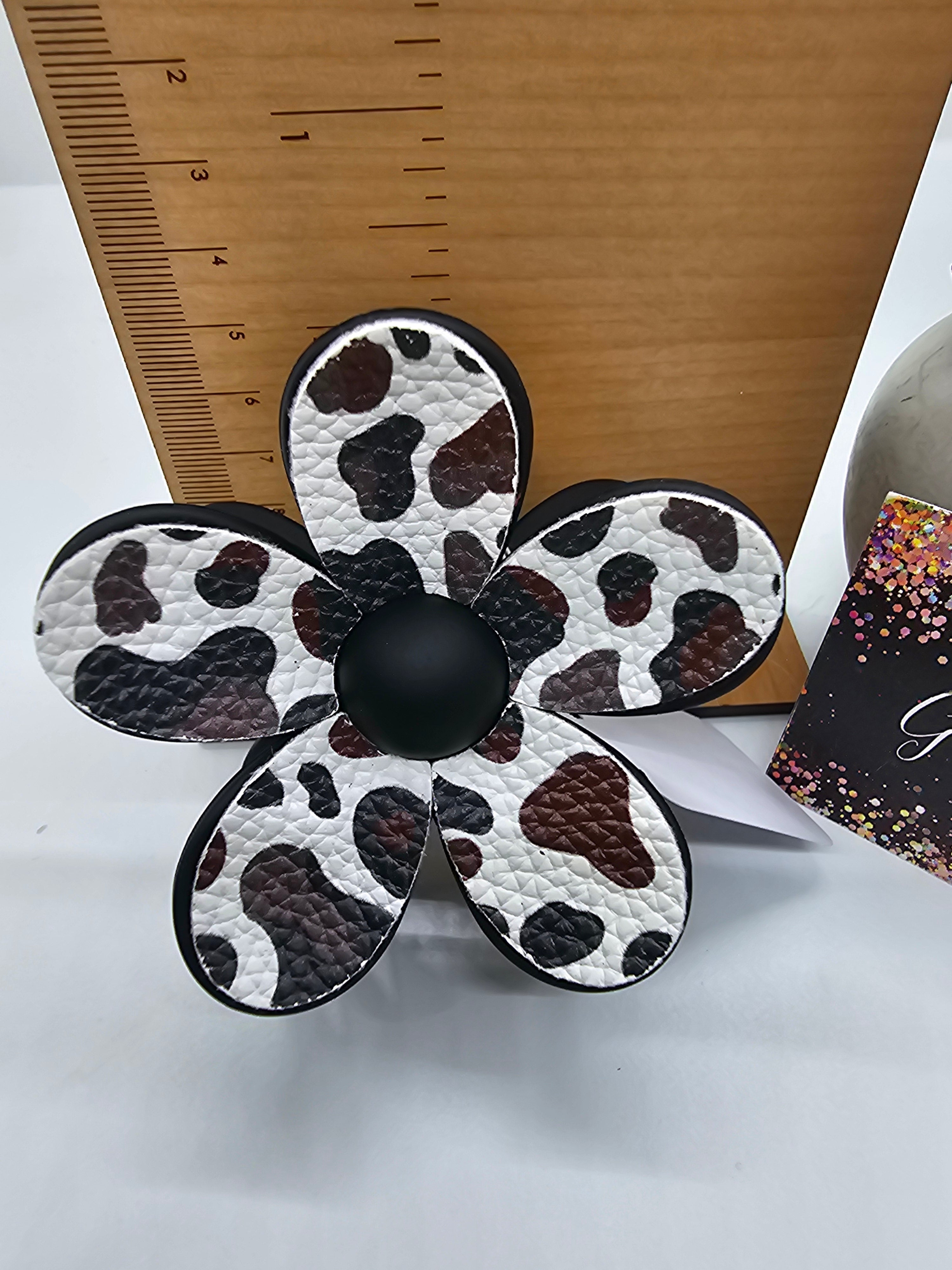2642 Black and Brown Cow Print Flower Hair Claw Clip