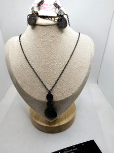 2580 Gunmetal Long Sweater Necklace and Earring Set